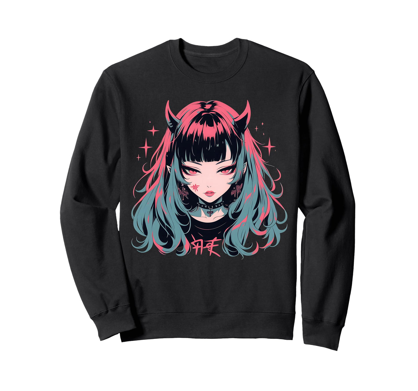 Goth Grunge Demon Anime Waifu Sweatshirt - Casual Everyday Wear Men Women - T-Shirt, Sweatshirt, Hoodie