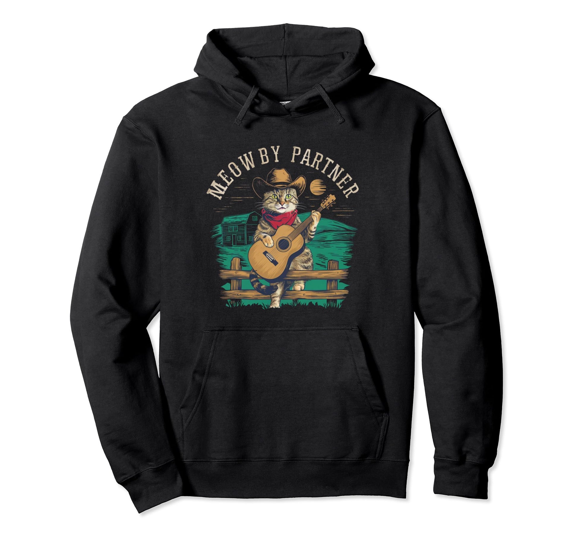 Meowdy Partner Cowboy Cat Hoodie - Unique Graphic Unisex - T-Shirt, Sweatshirt, Hoodie