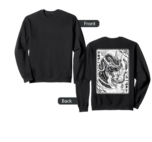 Backprint Japanese Oni Mask Demon Sweatshirt - Aesthetic Graphic Men Women - T-Shirt, Sweatshirt, Hoodie