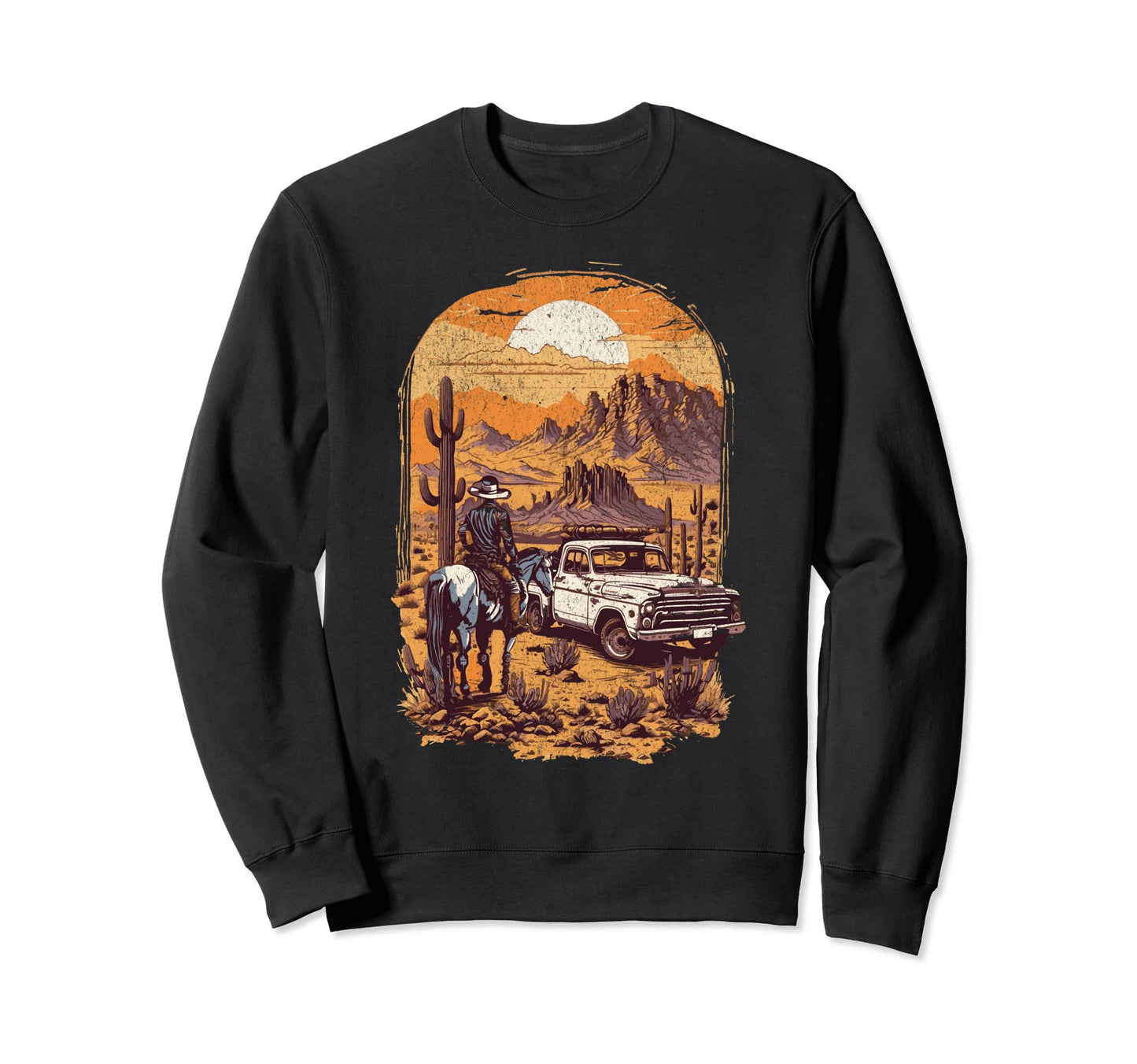 Cowboy And Truck Western Horse Sweatshirt - Minimalist Print for Adults - T-Shirt, Sweatshirt, Hoodie
