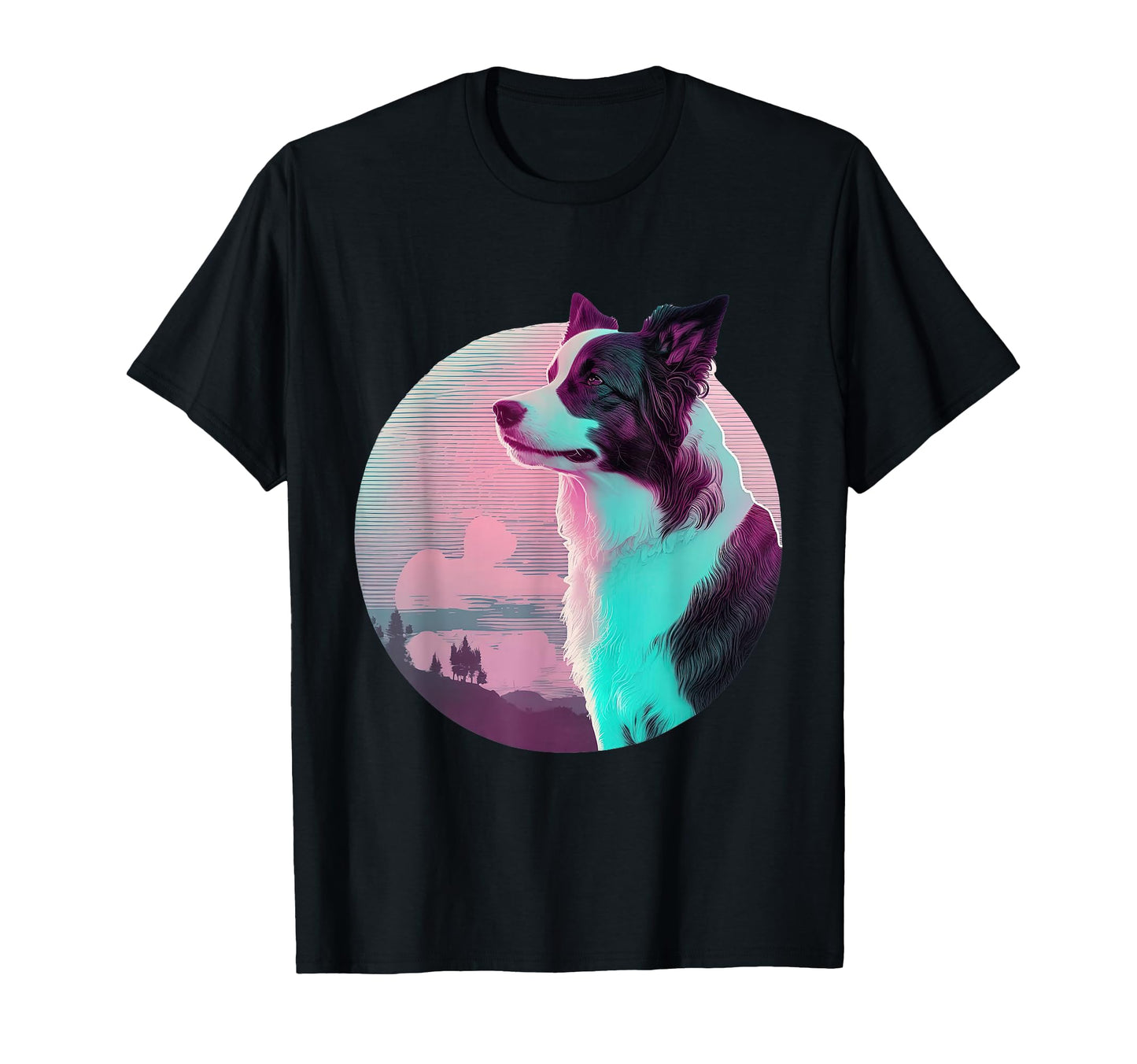 Border Collie Vaporwave Retrowave T-Shirt - Minimalist Print for Adults - T-Shirt, Sweatshirt, Hoodie
