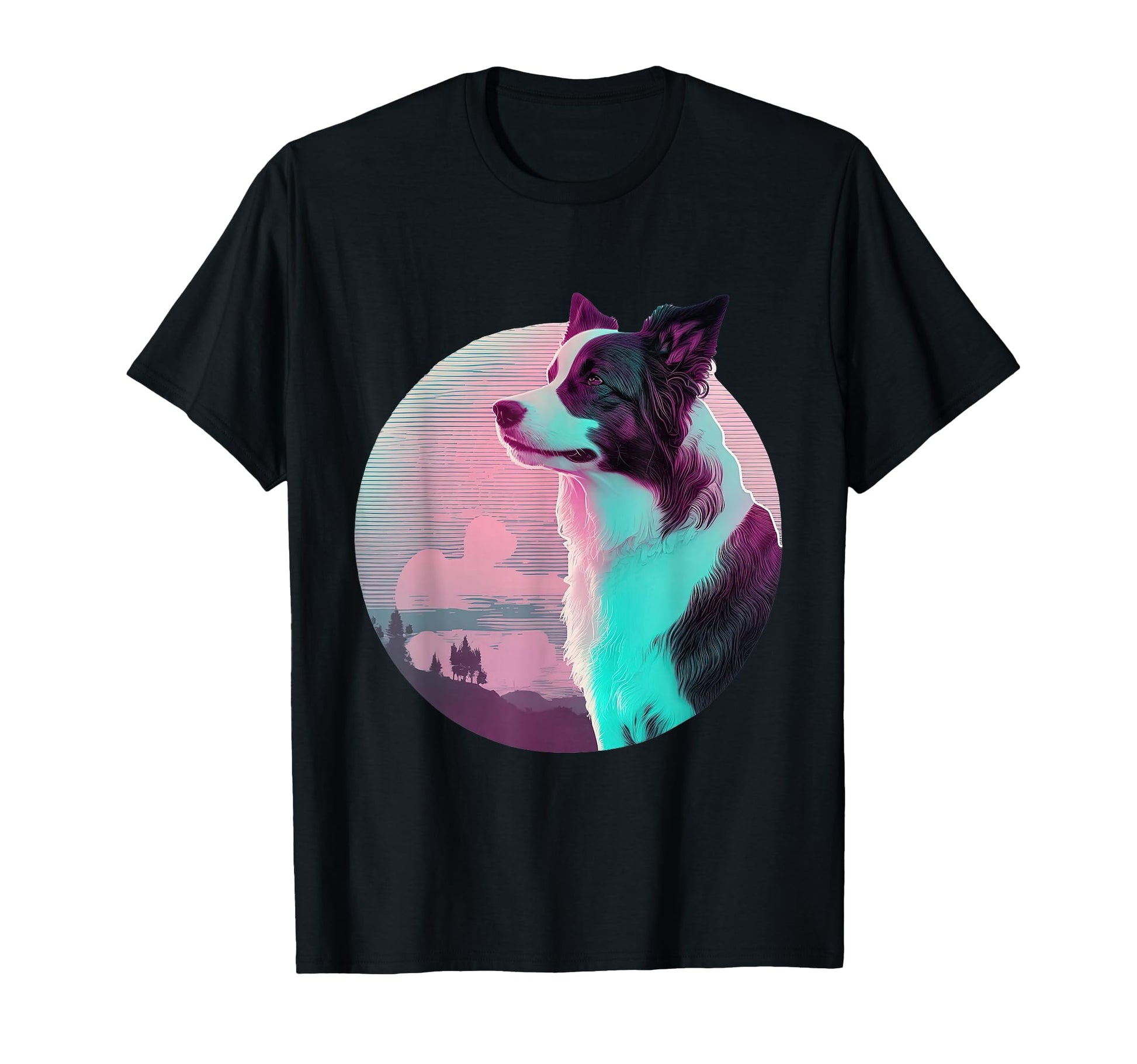 Border Collie Vaporwave Retrowave T-Shirt - Minimalist Print for Adults - T-Shirt, Sweatshirt, Hoodie