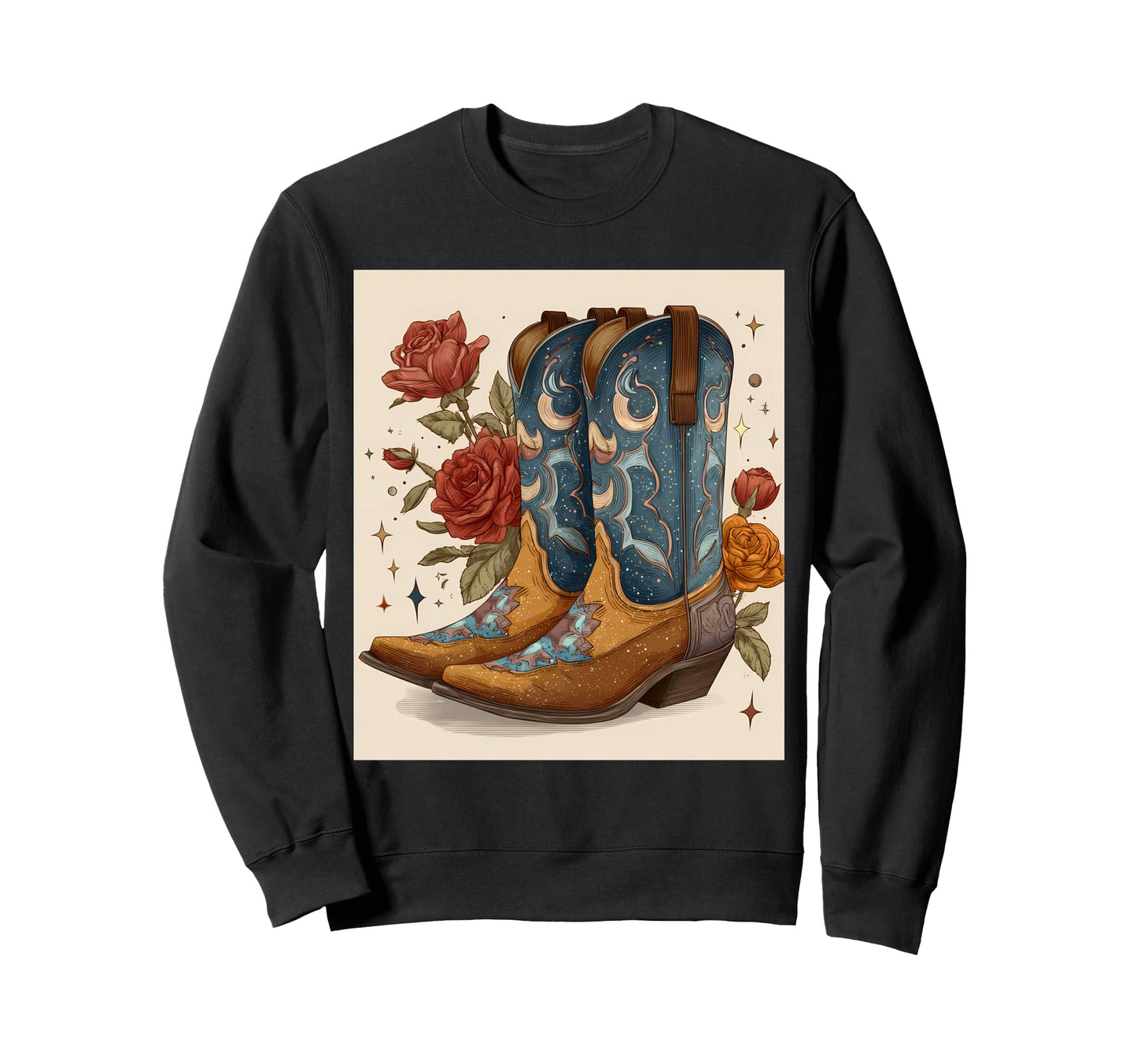 Western Cowboy Boots Galaxy Roses Sweatshirt - Streetwear Style for Adults - T-Shirt, Sweatshirt, Hoodie