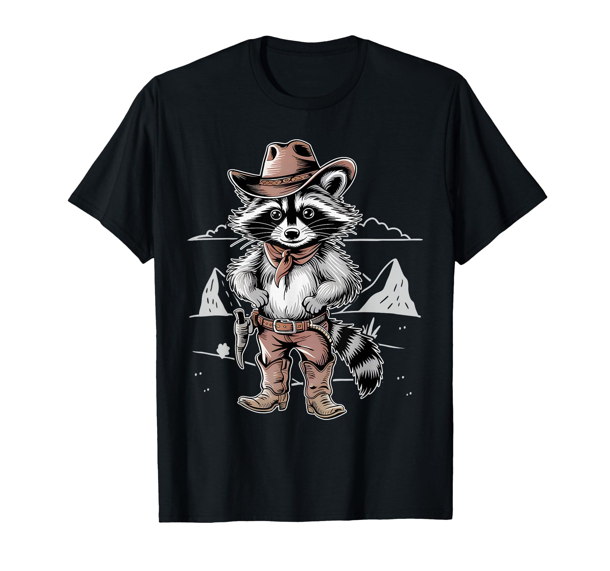 Raccoon Cowboy Cowgirl Western T-Shirt - Fun Novelty Design Men Women - T-Shirt, Sweatshirt, Hoodie