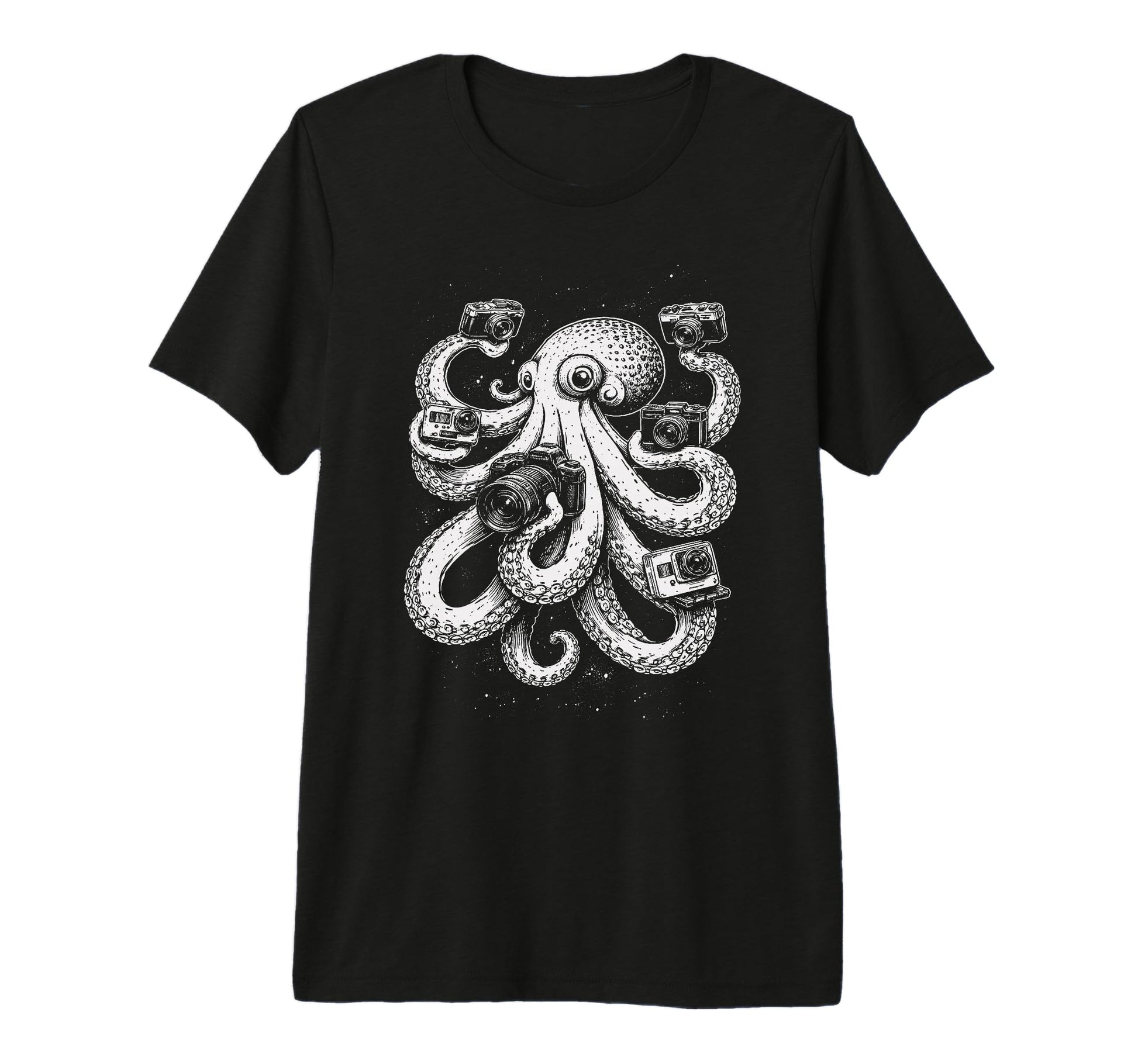 Octopus Photographer Camera Art T-Shirt - Casual Everyday Wear Unisex - T-Shirt, Sweatshirt, Hoodie
