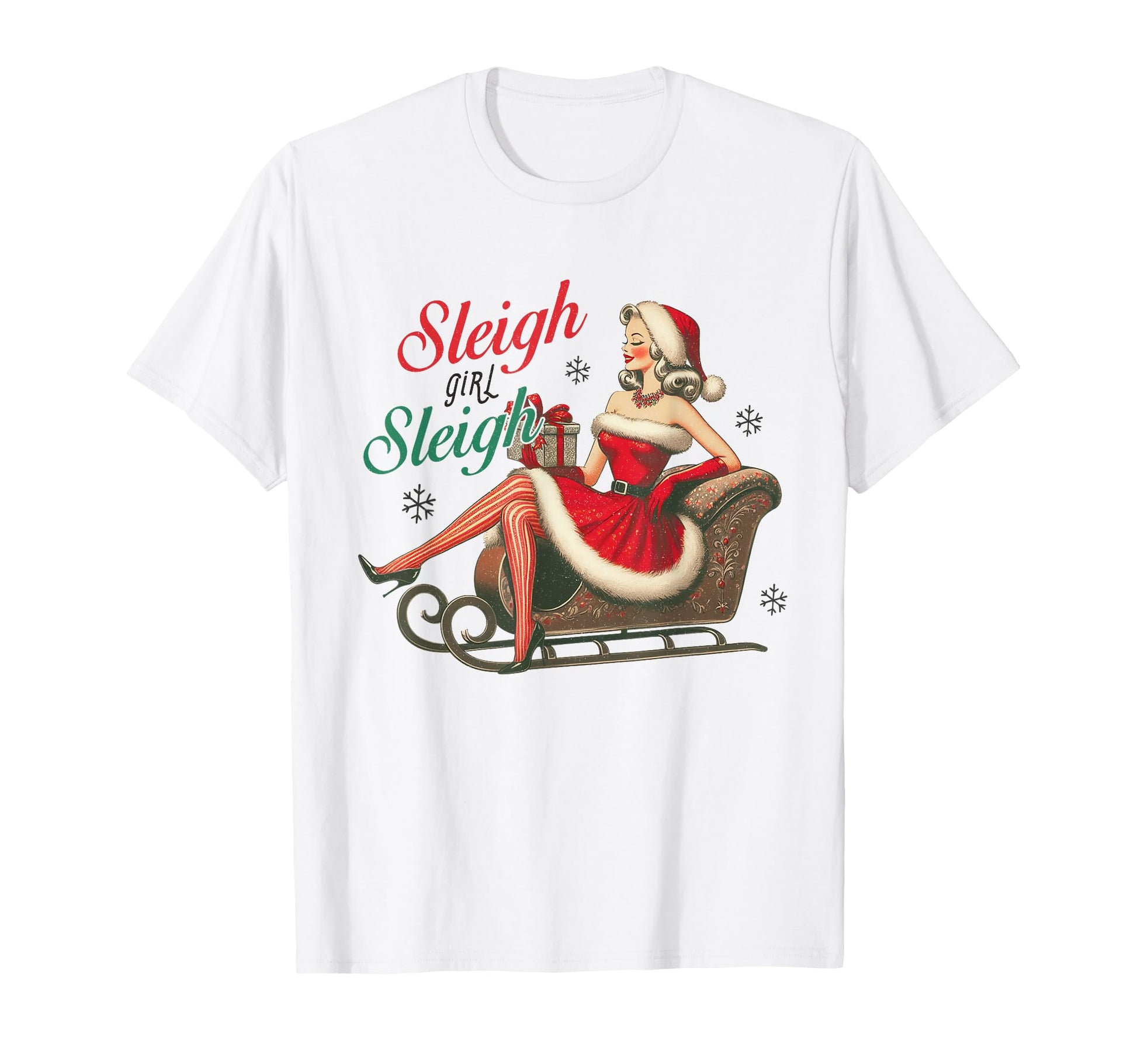 Pin Up Santa Sleigh Holiday 70S T-Shirt - Fun Novelty Design Unisex - T-Shirt, Sweatshirt, Hoodie