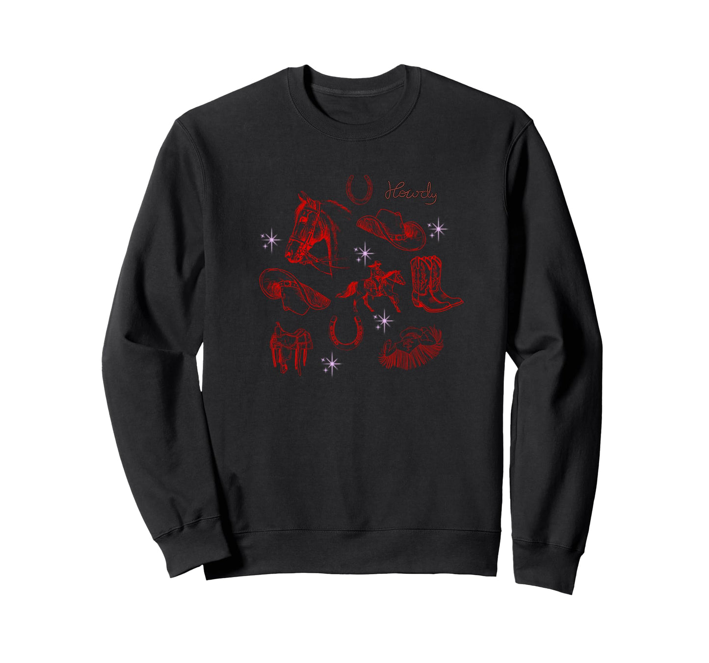 Red Western Cowboy Collage Old Sweatshirt - Novelty Apparel for Adults - T-Shirt, Sweatshirt, Hoodie