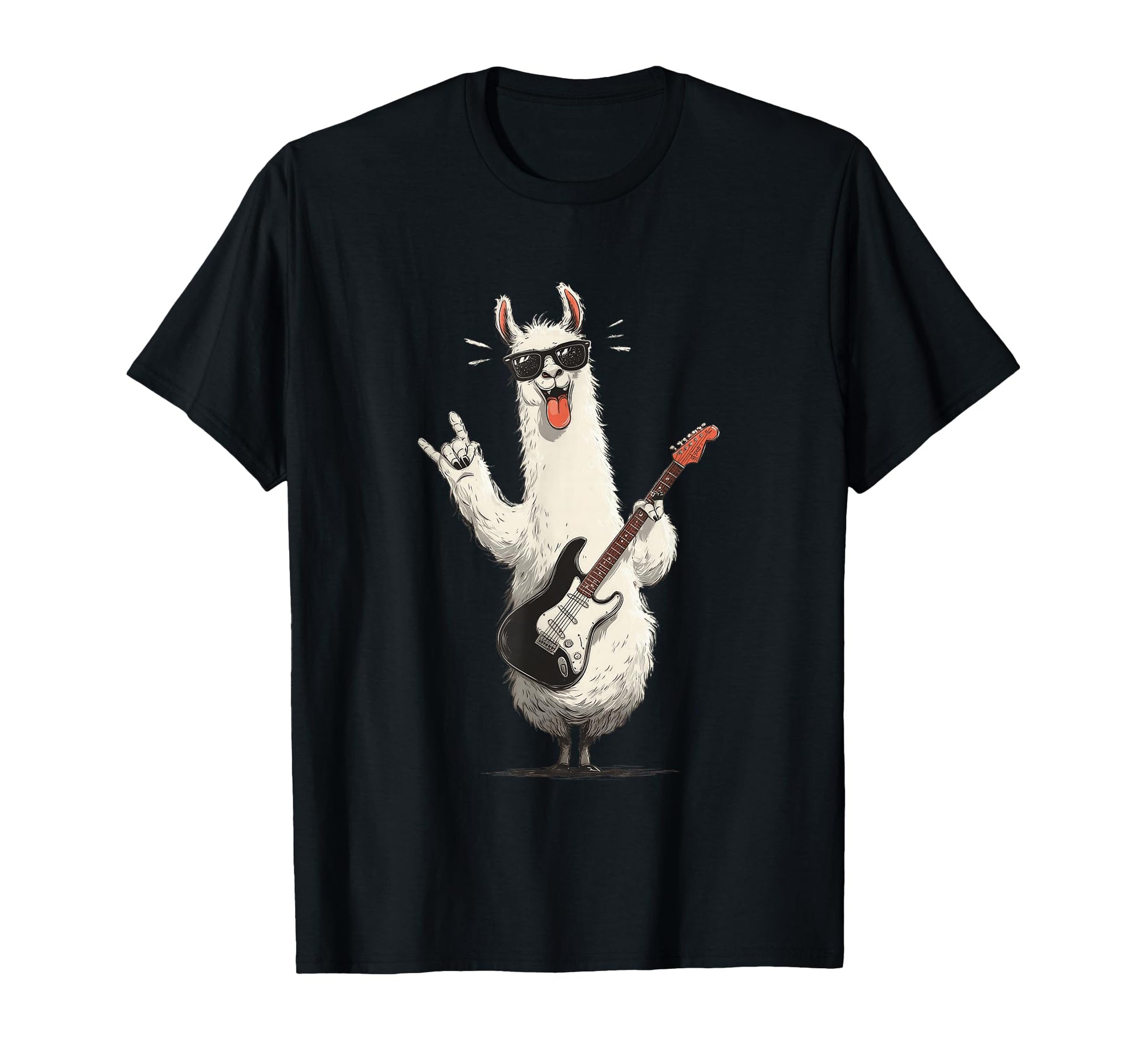 Llama Playing Guitar Rock Music T-Shirt - Fun Novelty Design Unisex - T-Shirt, Sweatshirt, Hoodie