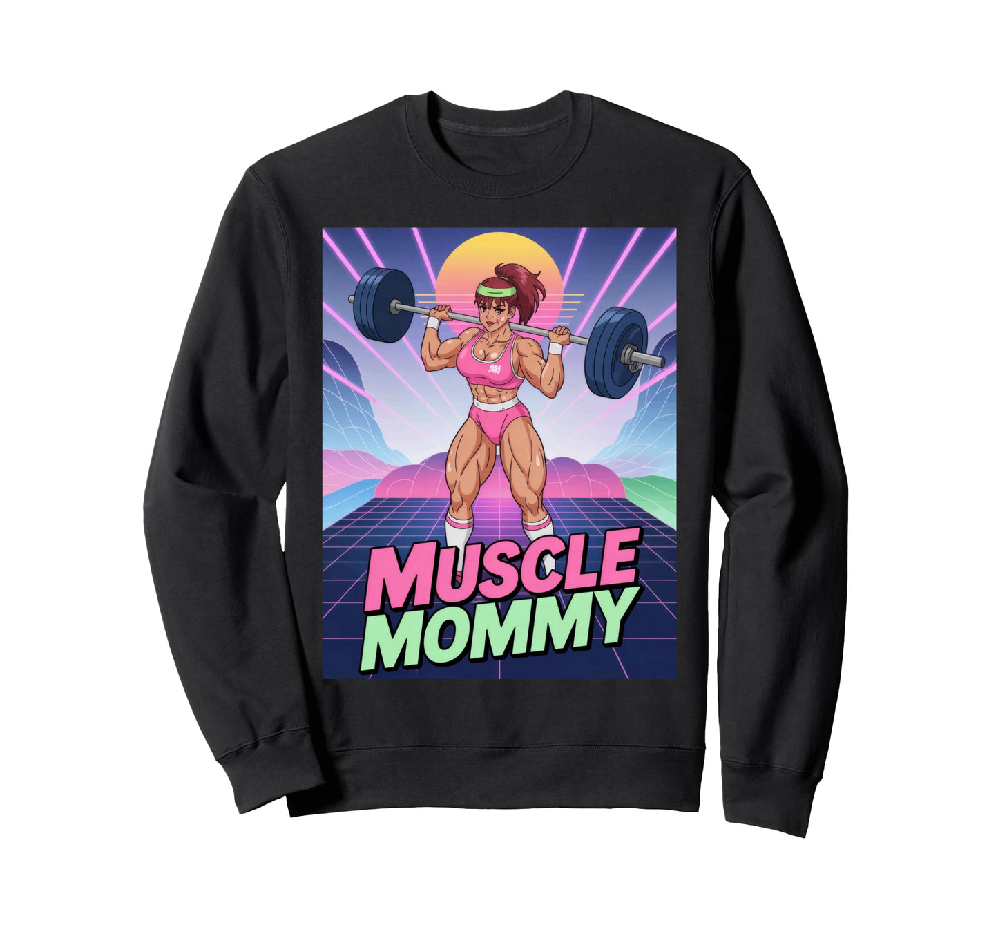 Anime Muscle Mommy Weightlifting Sweatshirt - Unique Graphic Men Women - T-Shirt, Sweatshirt, Hoodie