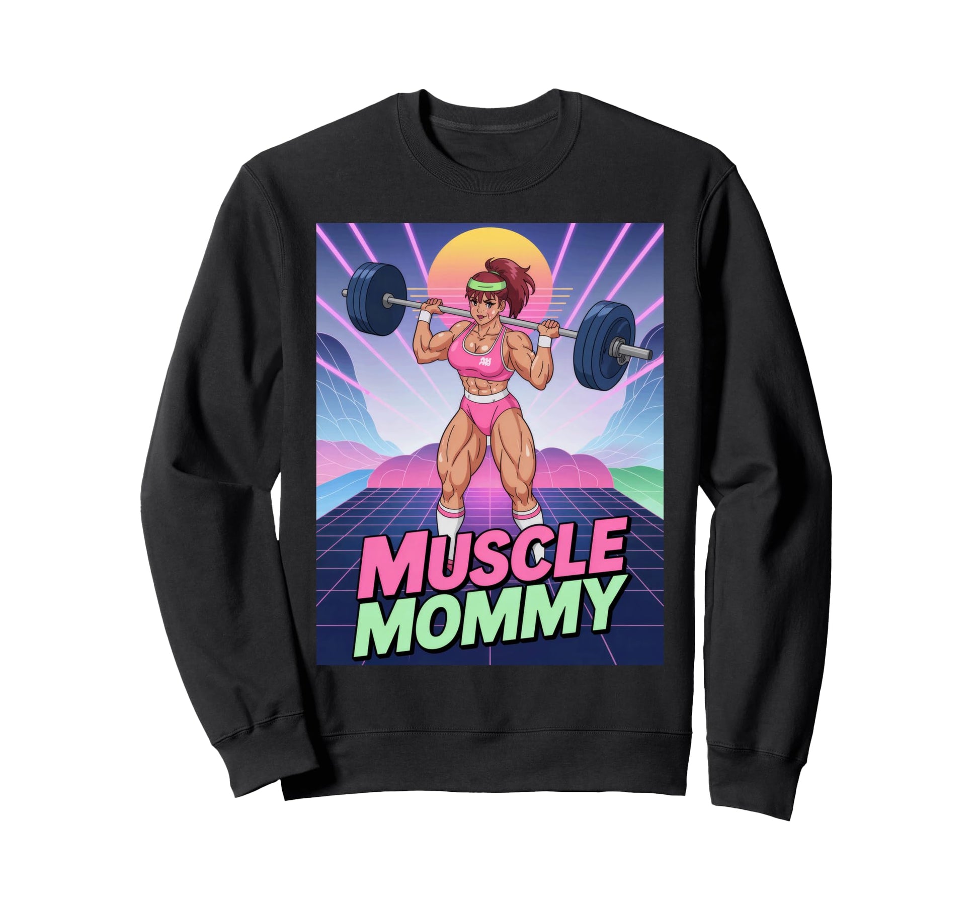 Anime Muscle Mommy Weightlifting Sweatshirt - Unique Graphic Men Women - T-Shirt, Sweatshirt, Hoodie