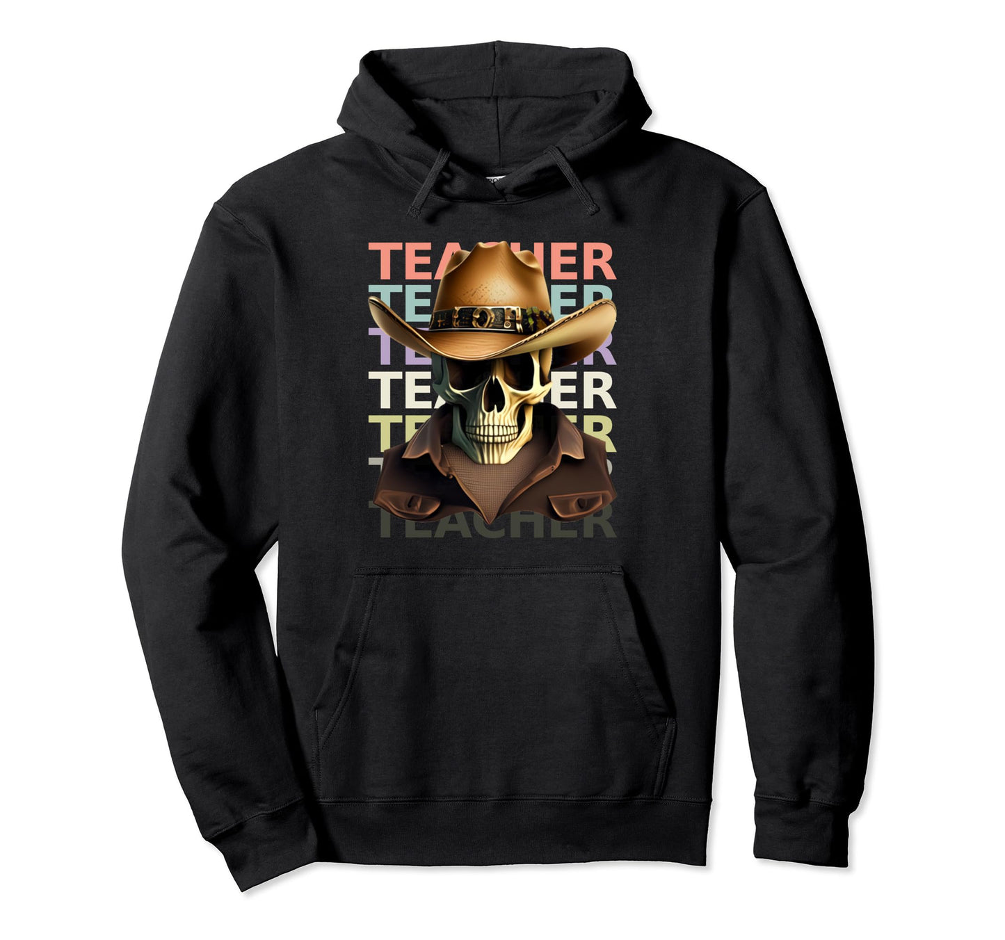 Teacher Skeleton Cowboy Western Halloween Hoodie - Graphic Print Men Women - T-Shirt, Sweatshirt, Hoodie