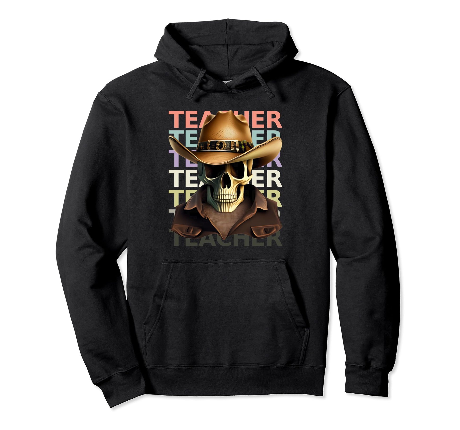 Teacher Skeleton Cowboy Western Halloween Hoodie - Graphic Print Men Women - T-Shirt, Sweatshirt, Hoodie
