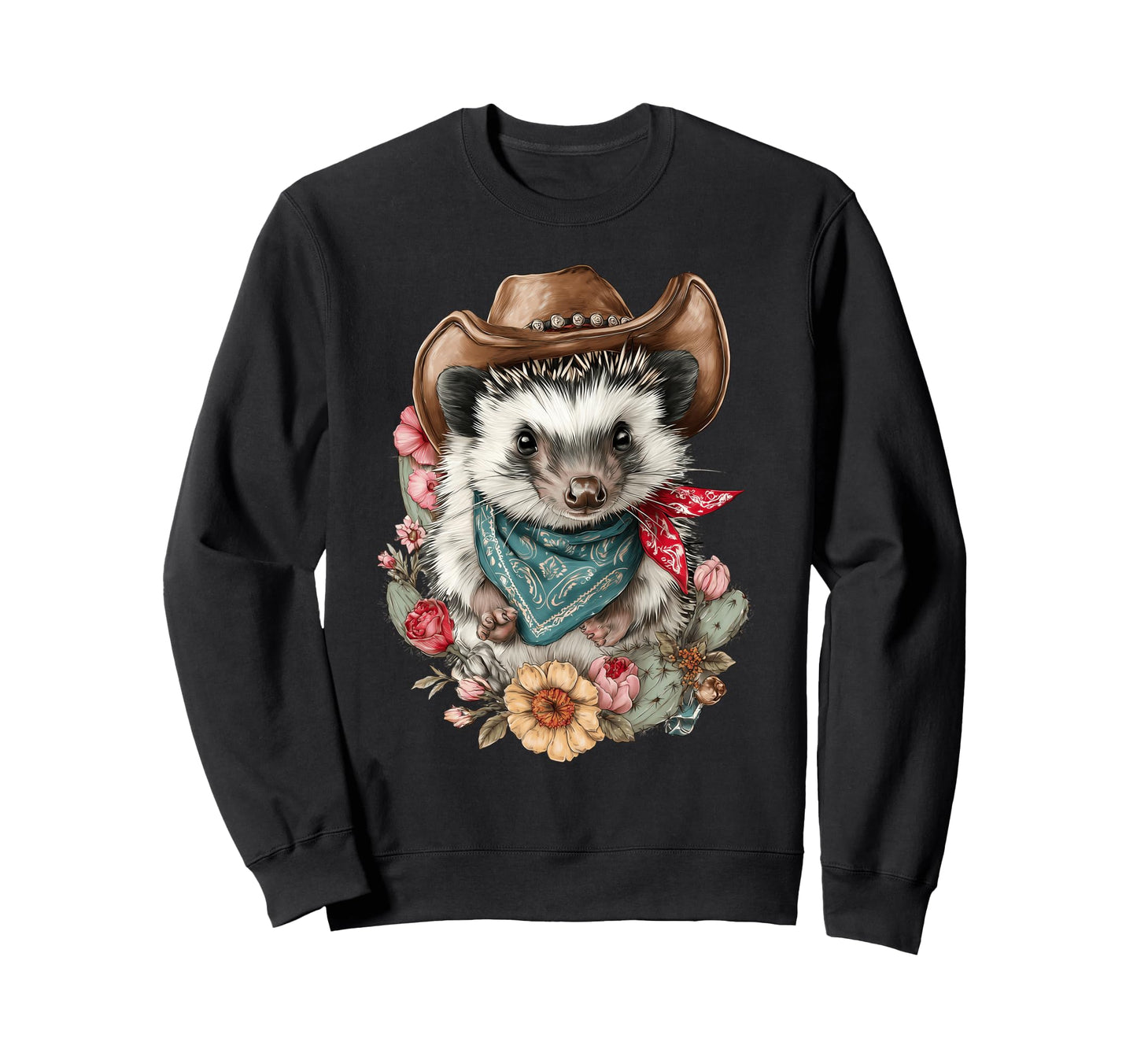 Hedgehog Cowboy Rodeo Cowgirl Western Sweatshirt - Graphic Print Unisex - T-Shirt, Sweatshirt, Hoodie