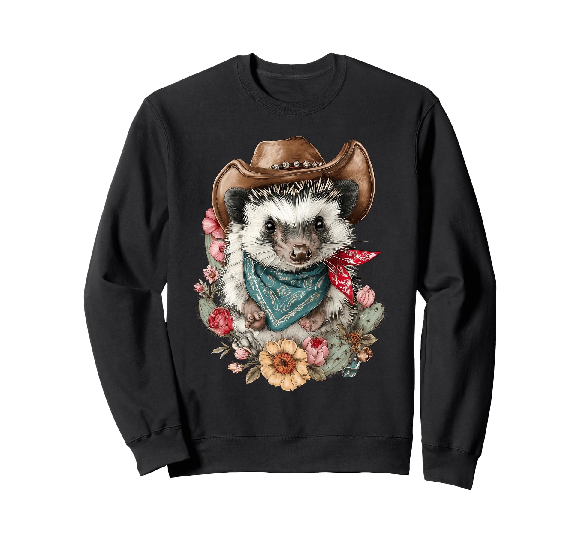Hedgehog Cowboy Rodeo Cowgirl Western Sweatshirt - Graphic Print Unisex - T-Shirt, Sweatshirt, Hoodie