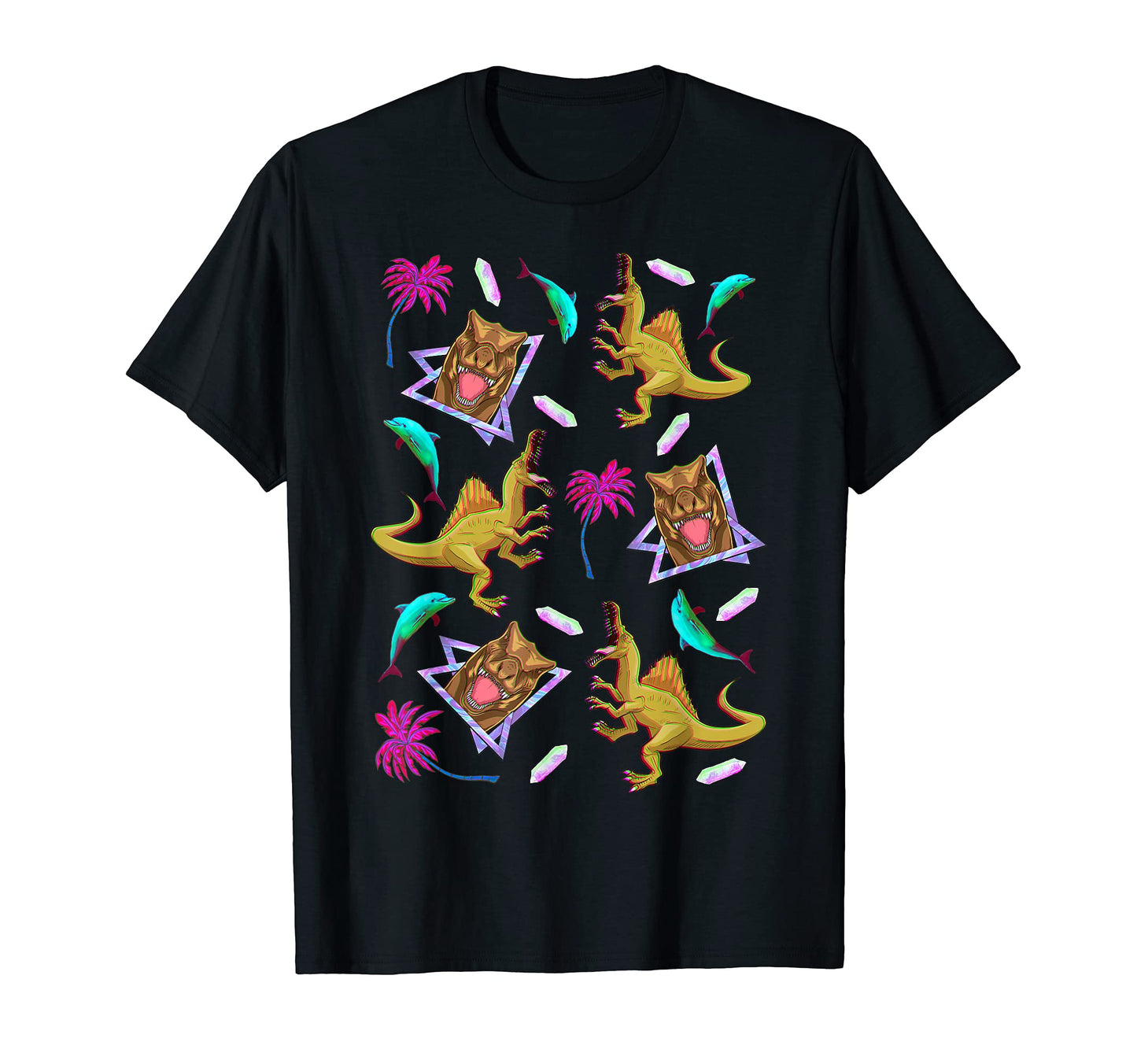 90S 80S Dolphins Dinosaur Vaporwave T-Shirt - Fun Novelty Design Unisex - T-Shirt, Sweatshirt, Hoodie