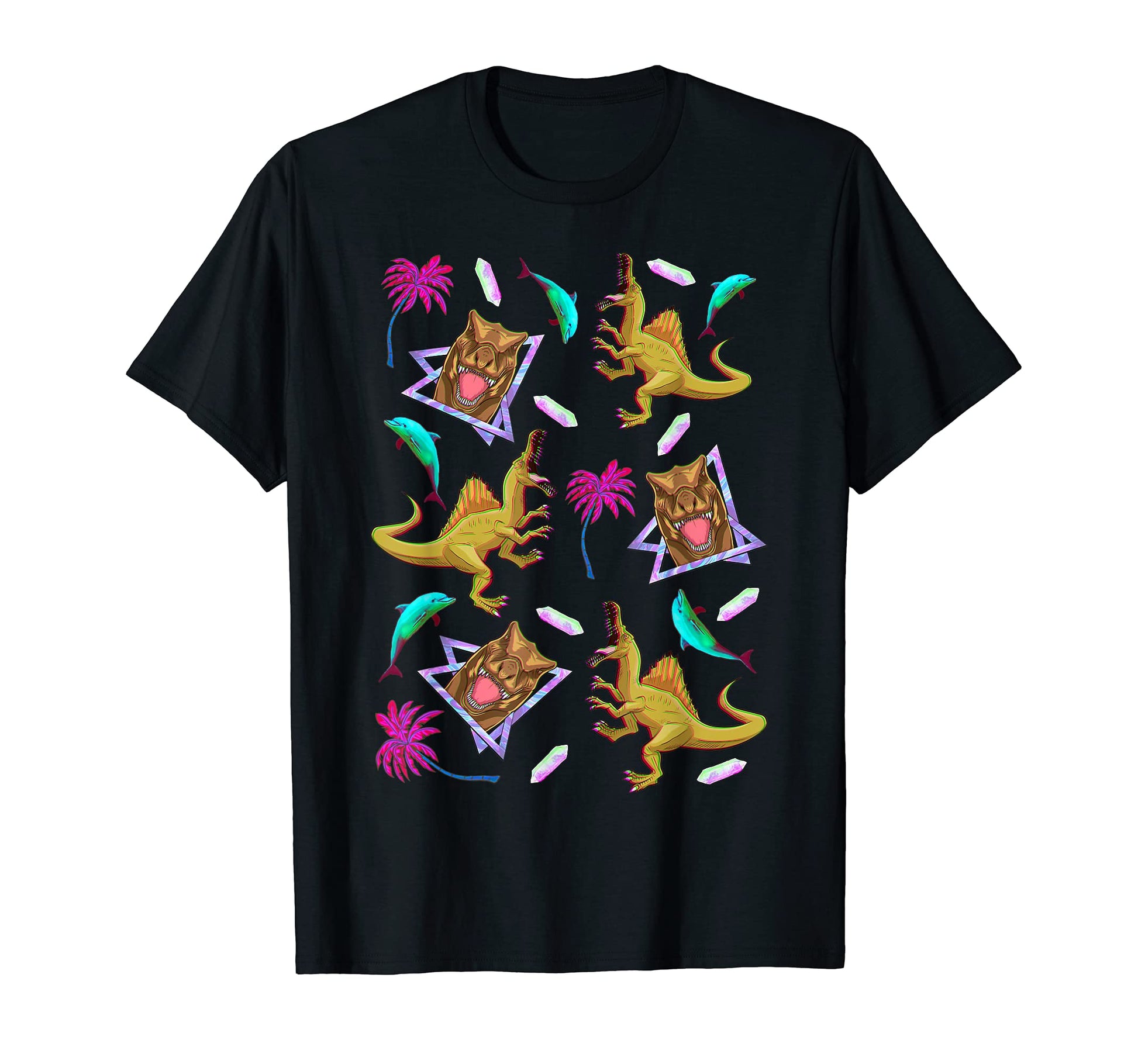 90S 80S Dolphins Dinosaur Vaporwave T-Shirt - Fun Novelty Design Unisex - T-Shirt, Sweatshirt, Hoodie