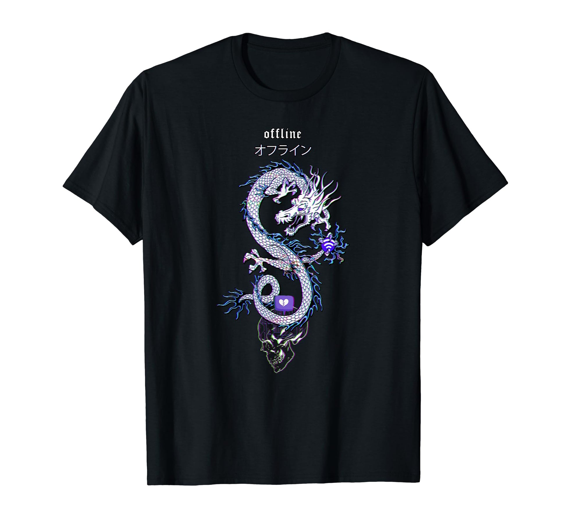 Offline Skull Japanese Dragon 90S T-Shirt - Aesthetic Graphic Men Women - T-Shirt, Sweatshirt, Hoodie