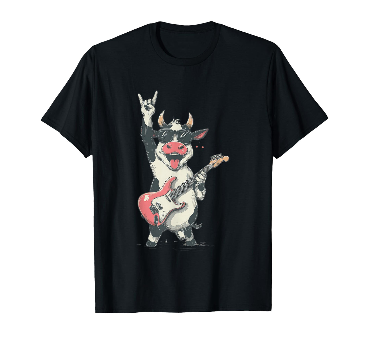 Cow Rock Music Guitar Player Funny Animal T-Shirt - Graphic Print Unisex - T-Shirt, Sweatshirt, Hoodie