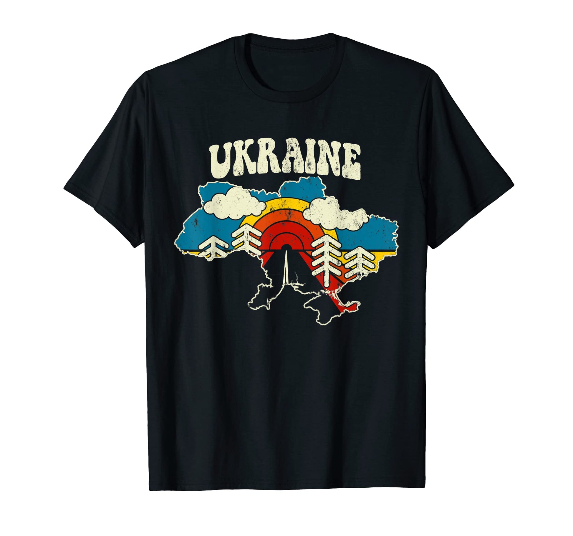 Ukraine Ukrainian Country Rainbow 70S Map T-Shirt - Custom Art Print Unisex - T-Shirt, Sweatshirt, Hoodie