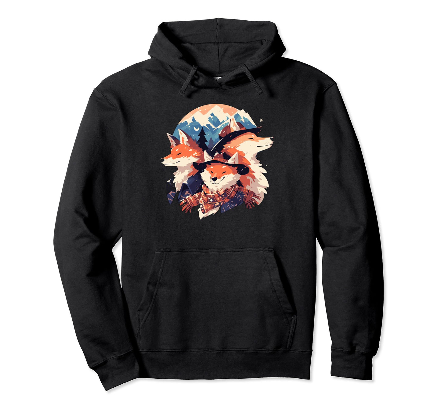 Fox Howling Moon Cowboy Funny Hoodie - Trendy Graphic Men Women - T-Shirt, Sweatshirt, Hoodie