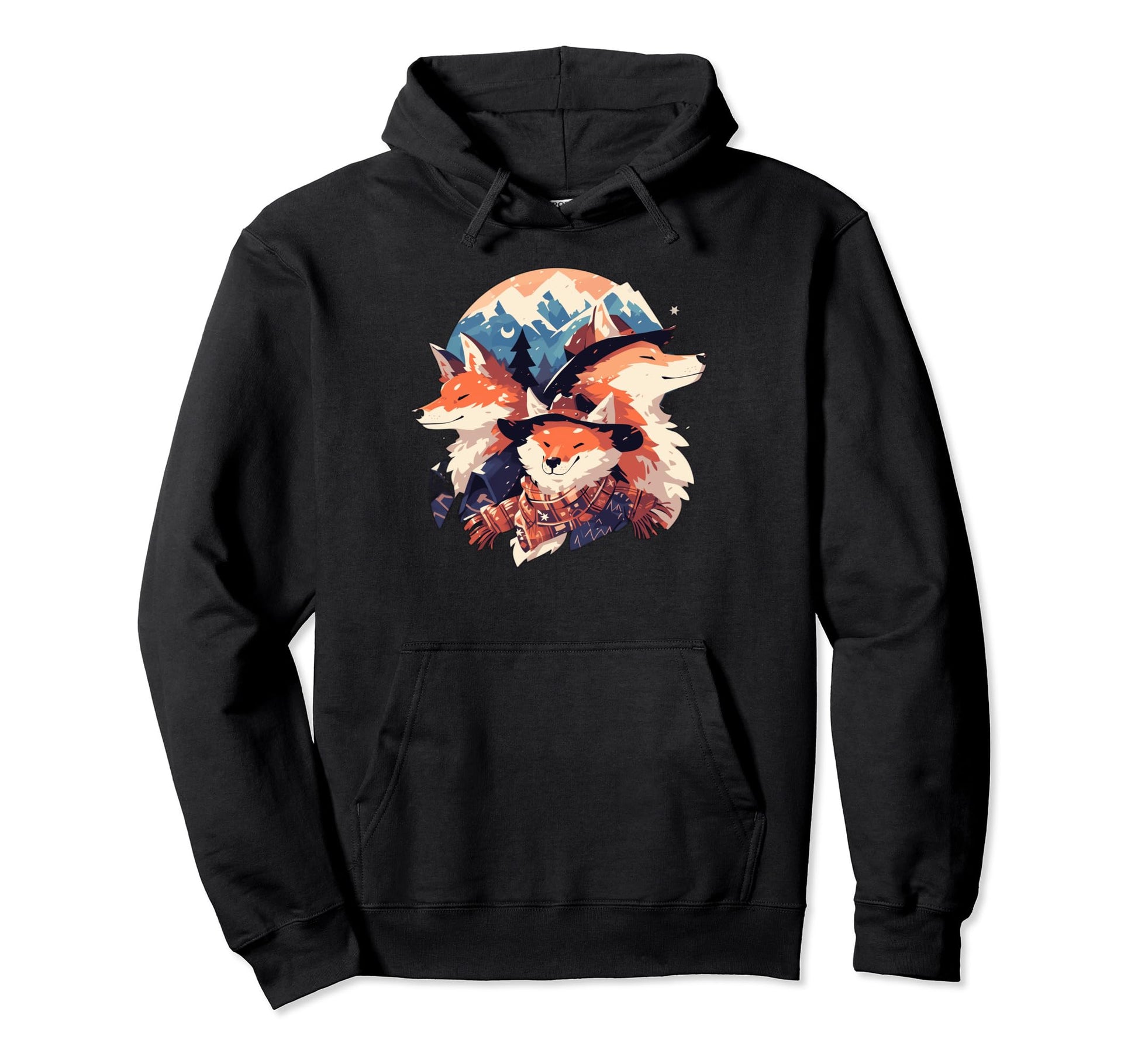 Fox Howling Moon Cowboy Funny Hoodie - Trendy Graphic Men Women - T-Shirt, Sweatshirt, Hoodie