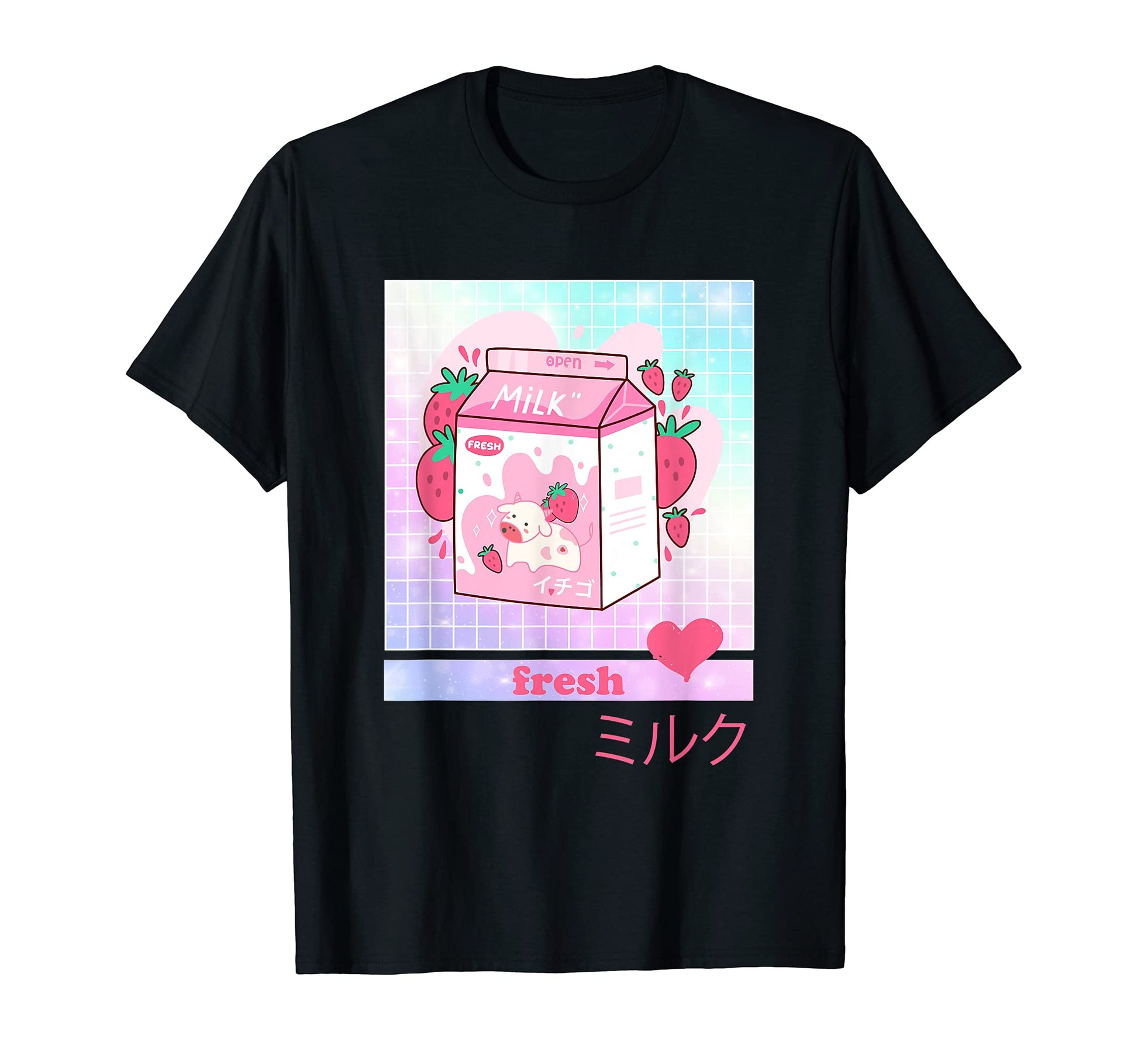 Kawaii Strawberry Cow Milk Aesthetic T-Shirt - Graphic Print for Adults - T-Shirt, Sweatshirt, Hoodie
