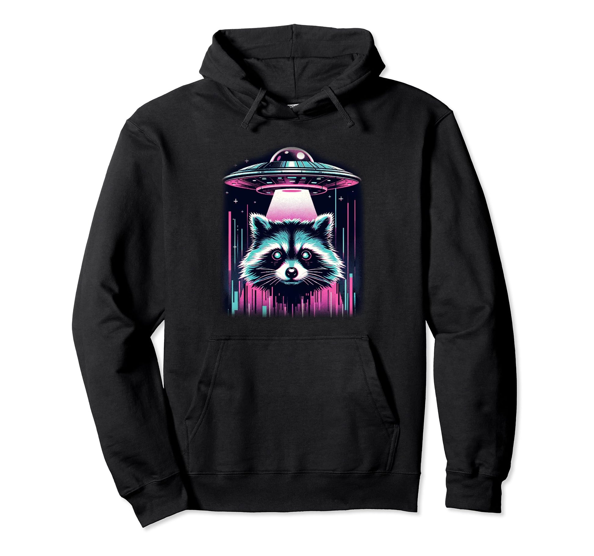 Raccoon Ufo Vaporwave Aesthetic Hoodie - Fun Novelty Design Men Women - T-Shirt, Sweatshirt, Hoodie