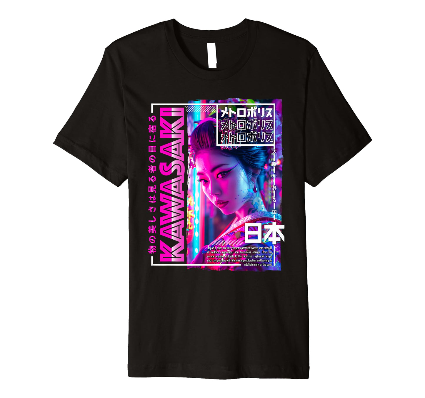 Kawasaki City 80S Synthwave Geisha T-Shirt - Aesthetic Graphic Unisex - T-Shirt, Sweatshirt, Hoodie