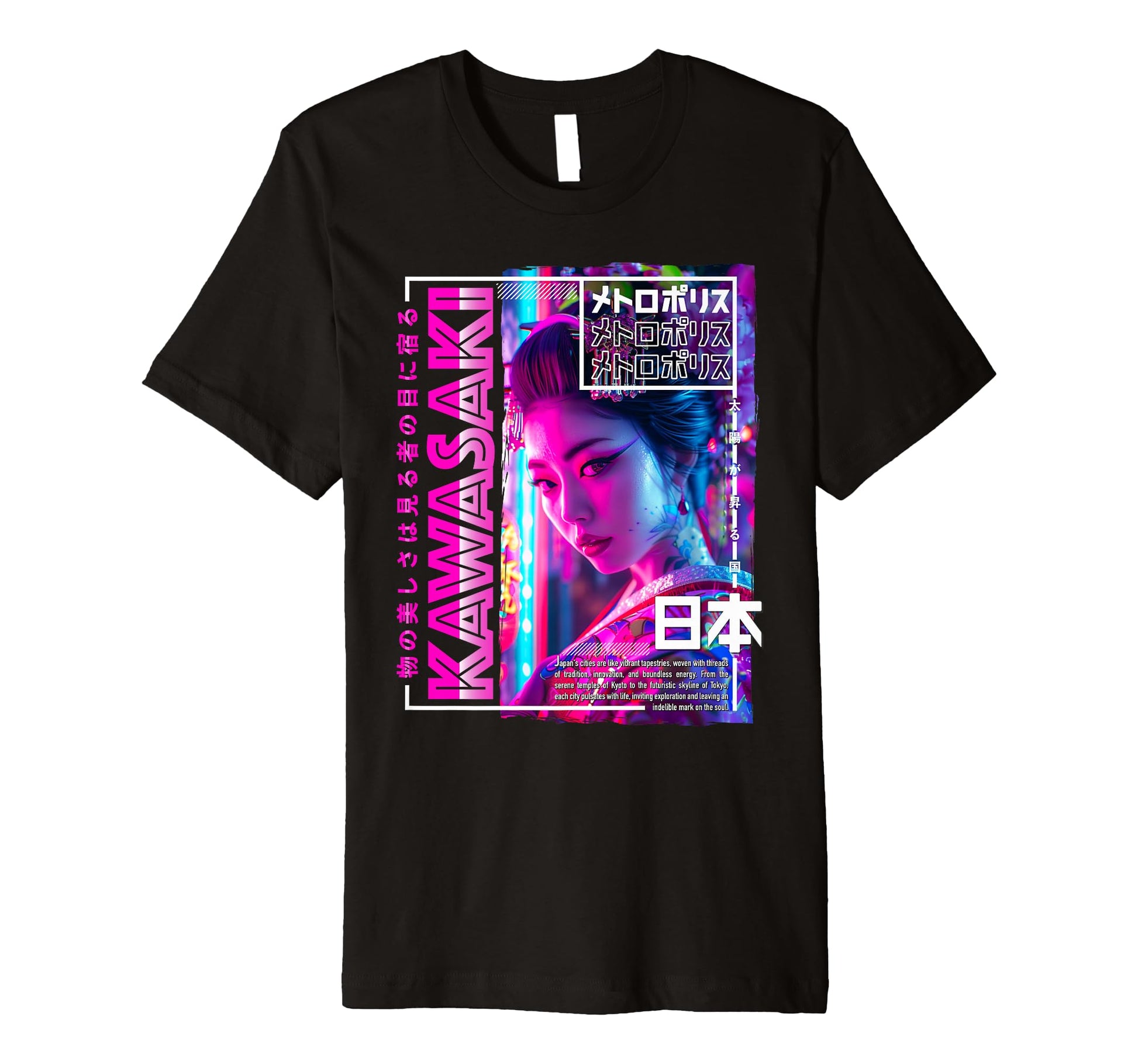 Kawasaki City 80S Synthwave Geisha T-Shirt - Aesthetic Graphic Unisex - T-Shirt, Sweatshirt, Hoodie