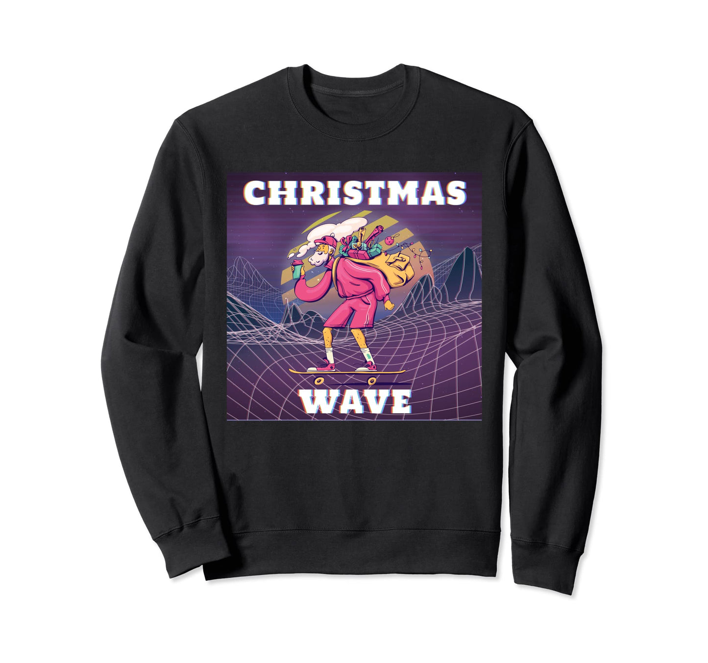 Hipster Santa Skating Vaporwave Sweatshirt - Trendy Graphic Unisex - T-Shirt, Sweatshirt, Hoodie