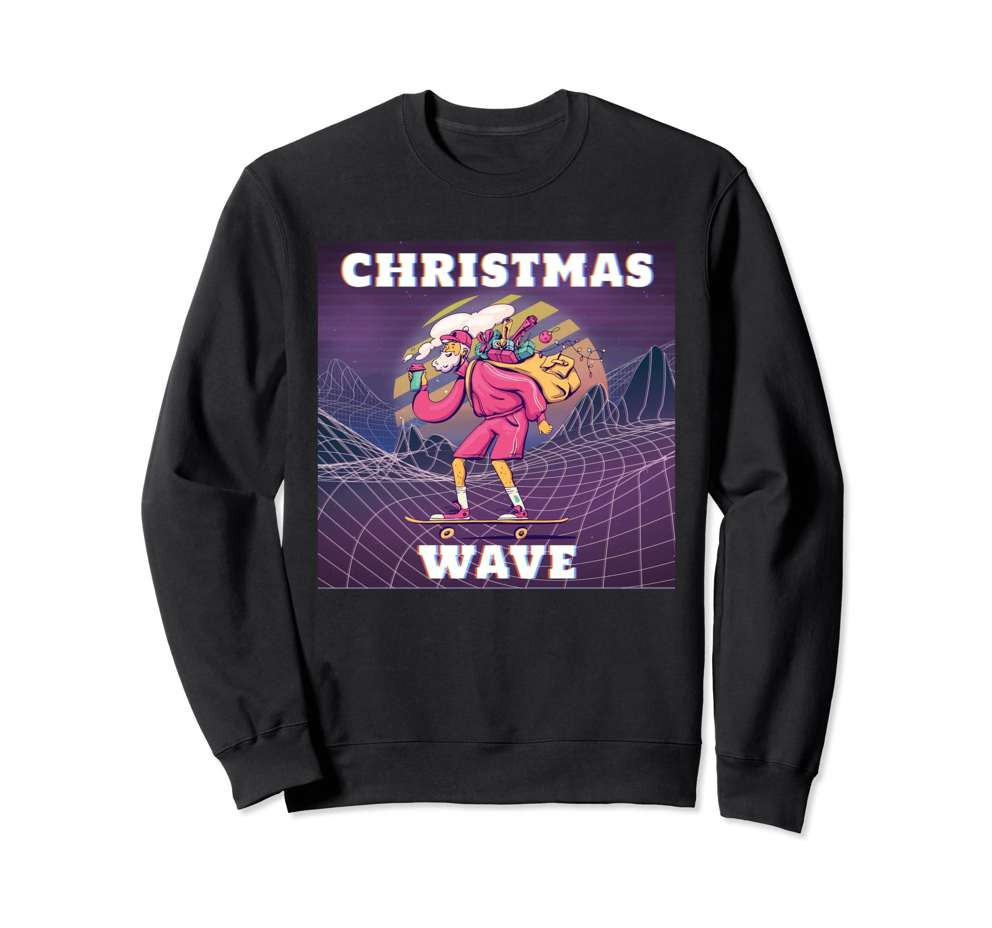 Hipster Santa Skating Vaporwave Sweatshirt - Trendy Graphic Unisex - T-Shirt, Sweatshirt, Hoodie