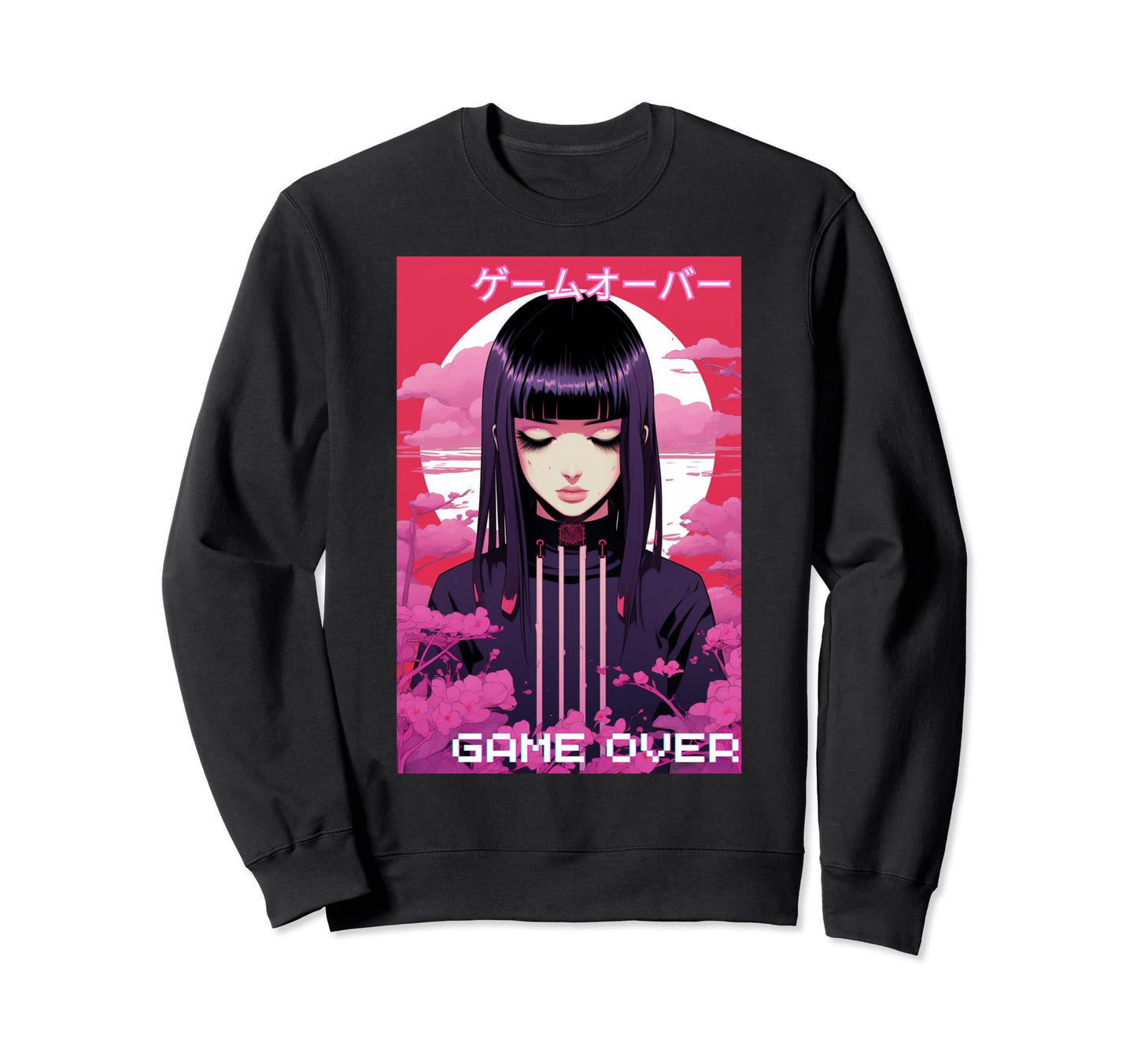 Japanese Vaporwave Sad Anime Sweatshirt - Minimalist Print for Adults - T-Shirt, Sweatshirt, Hoodie