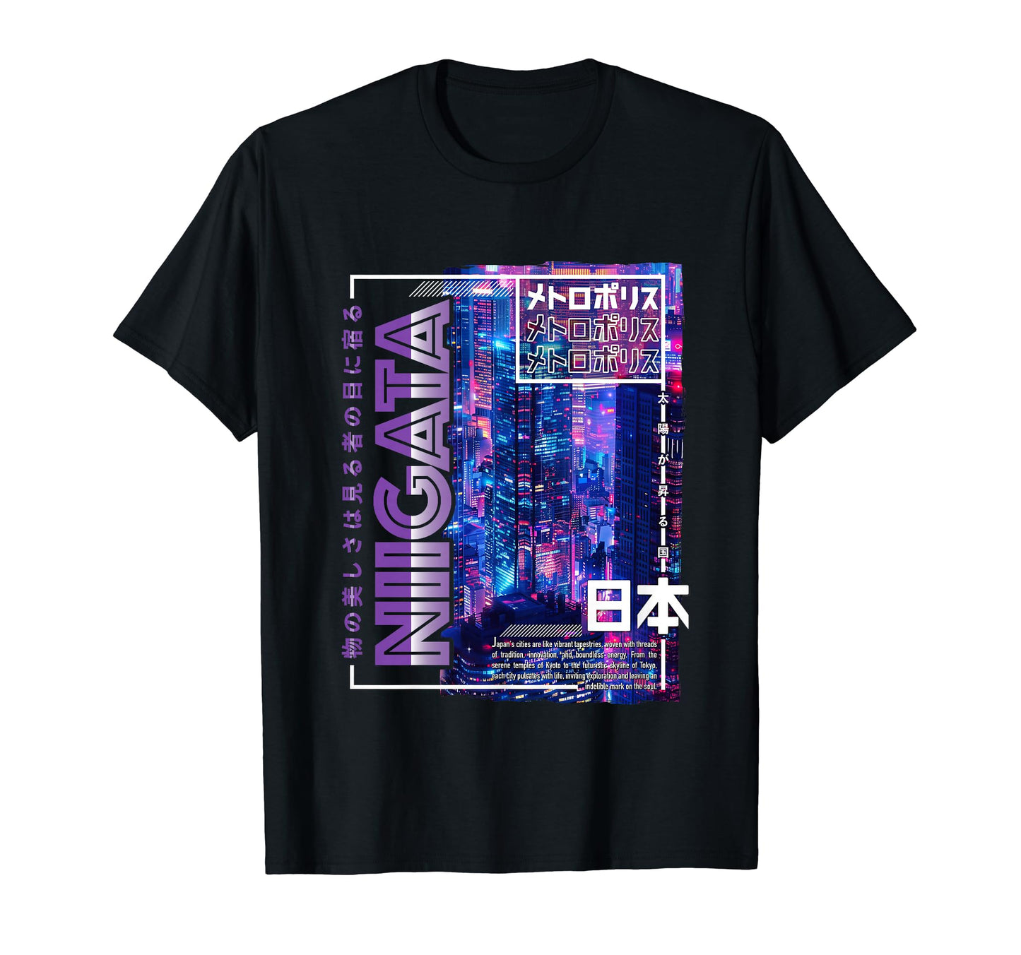 Niigata City 80S Synthwave Skyline Japan T-Shirt - Graphic Print Unisex - T-Shirt, Sweatshirt, Hoodie