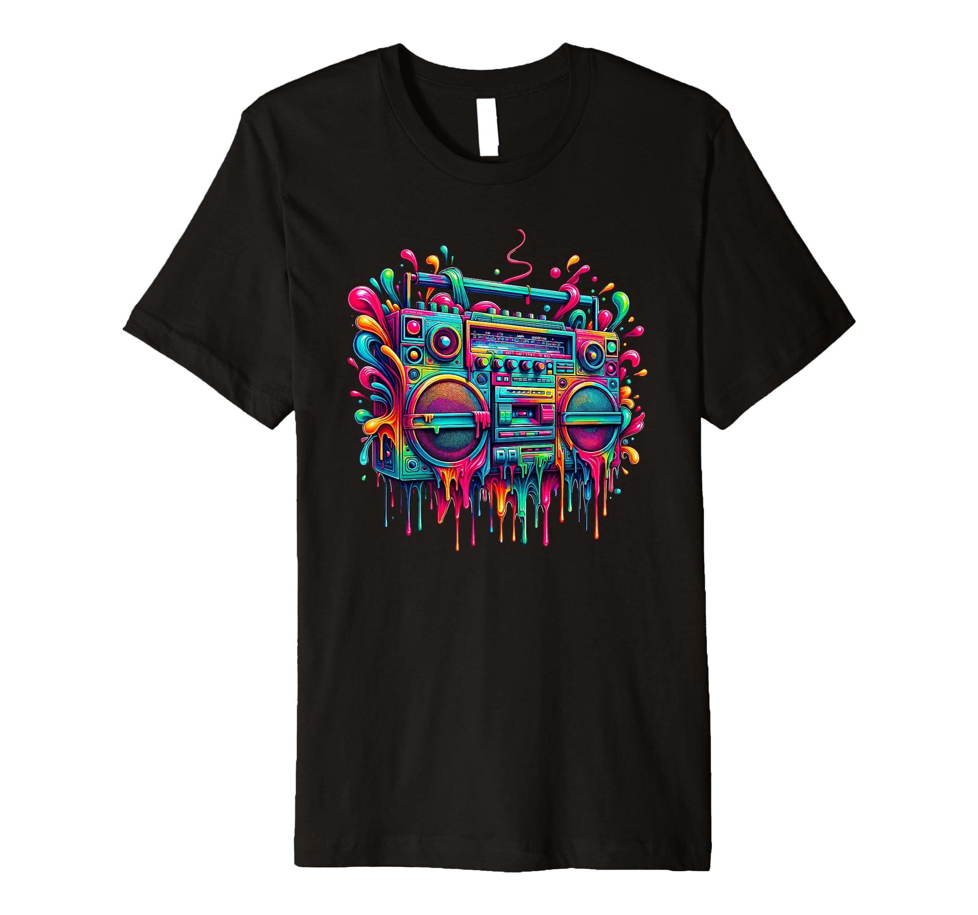 Dripping Paint Boombox Old School 80S T-Shirt - Trendy Graphic for Adults - T-Shirt, Sweatshirt, Hoodie