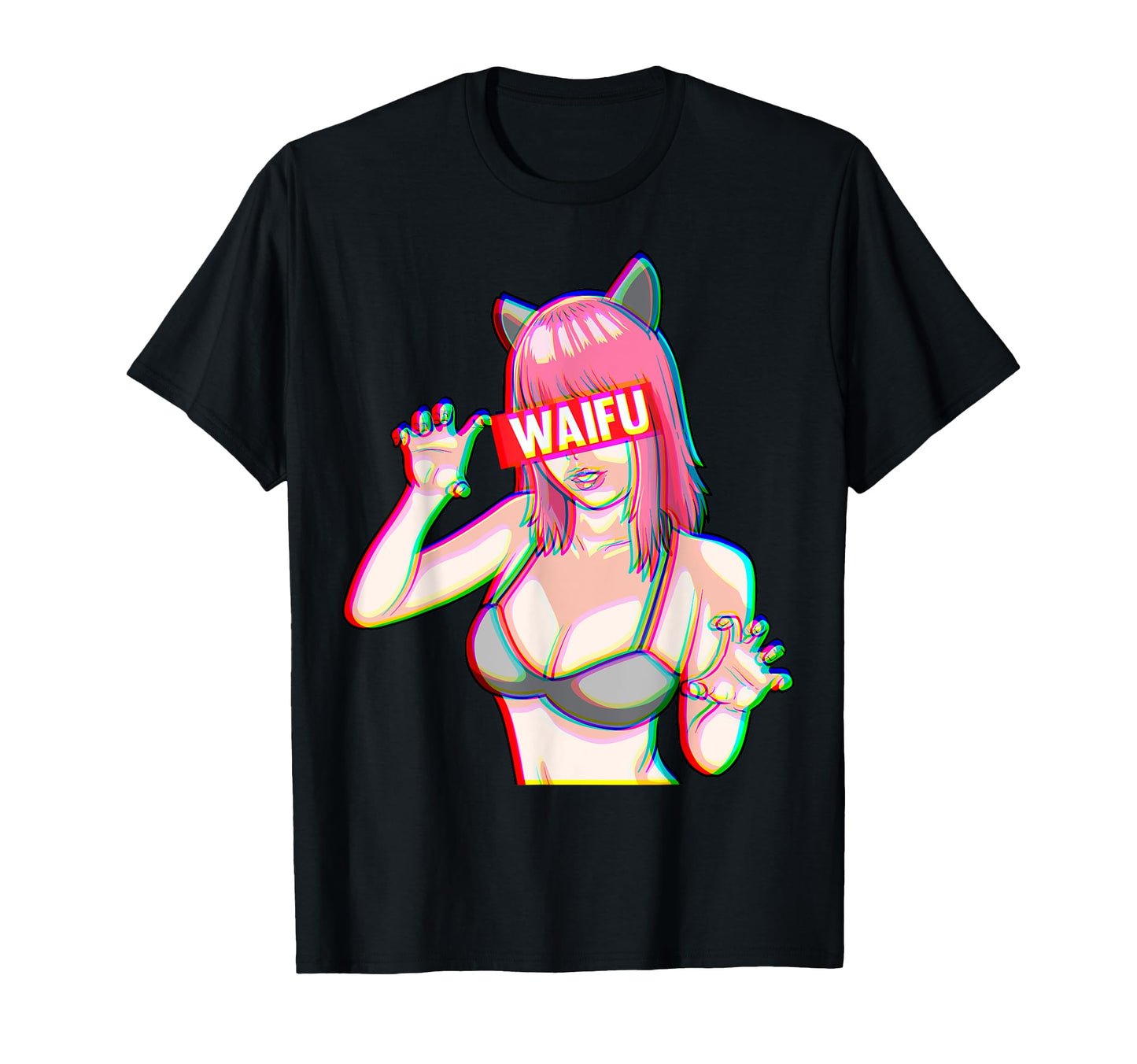 Glitch Waifu Aesthetic Anime Catgirl T-Shirt - Graphic Print Men Women - T-Shirt, Sweatshirt, Hoodie
