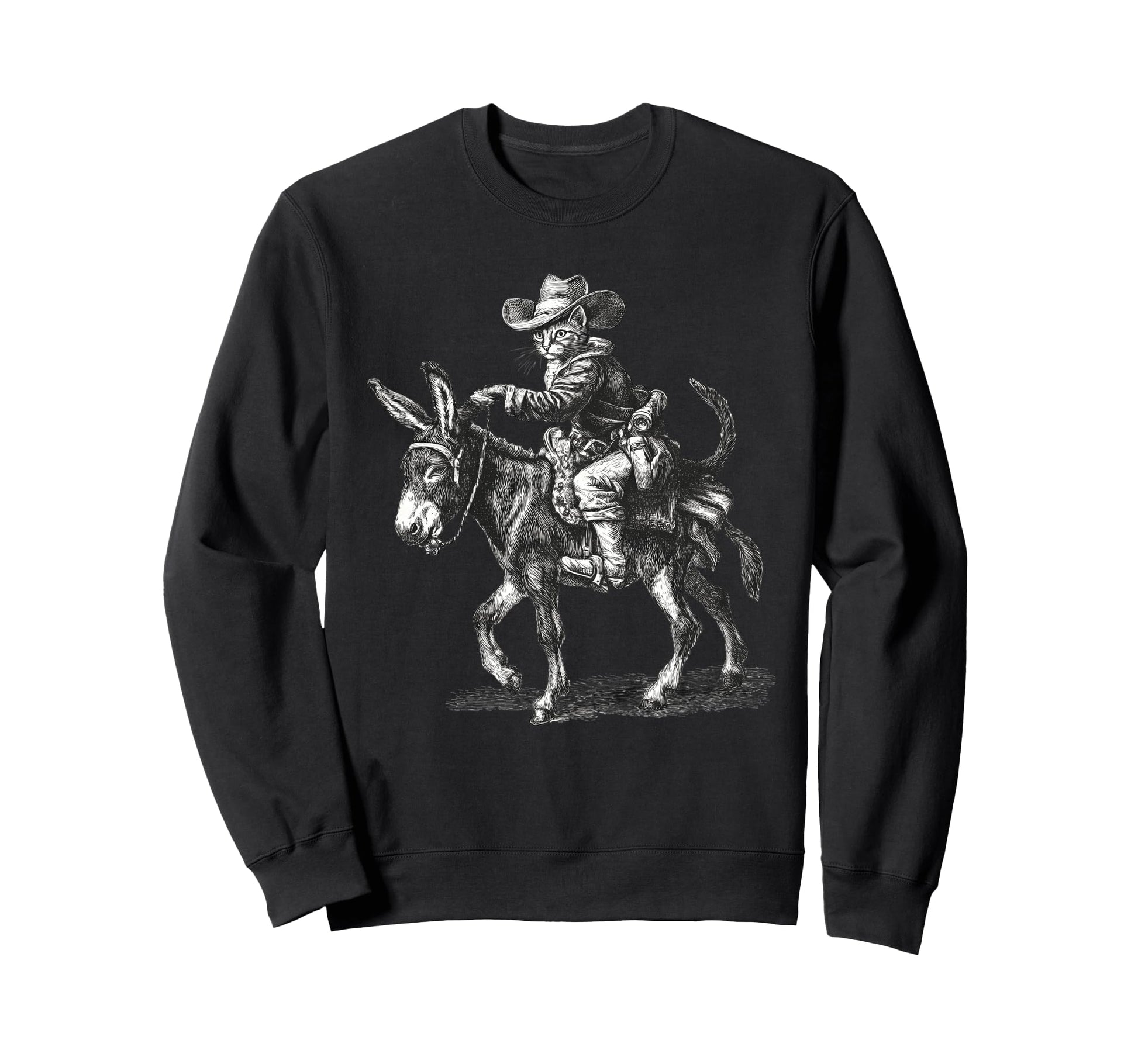 Country Western Cowgirl Funny Cowboy Cat Sweatshirt - Unique Graphic Unisex - T-Shirt, Sweatshirt, Hoodie