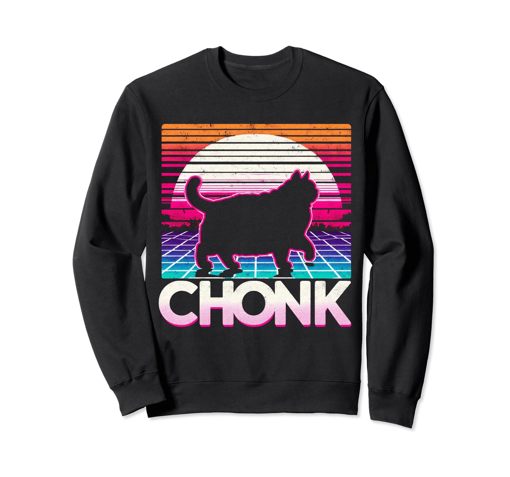 Funny Chonk Scale Cat Sunset Sweatshirt - Aesthetic Graphic Unisex - T-Shirt, Sweatshirt, Hoodie