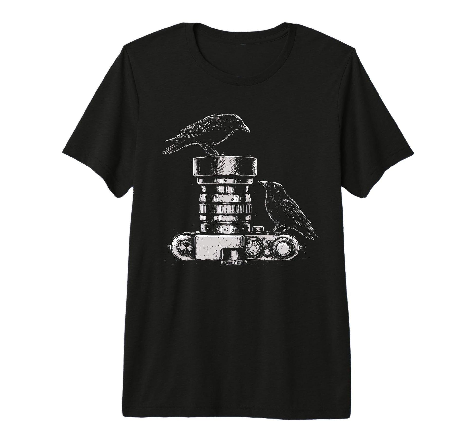 Photographer Raven Camera Lens Sketch T-Shirt - Graphic Print Men Women - T-Shirt, Sweatshirt, Hoodie