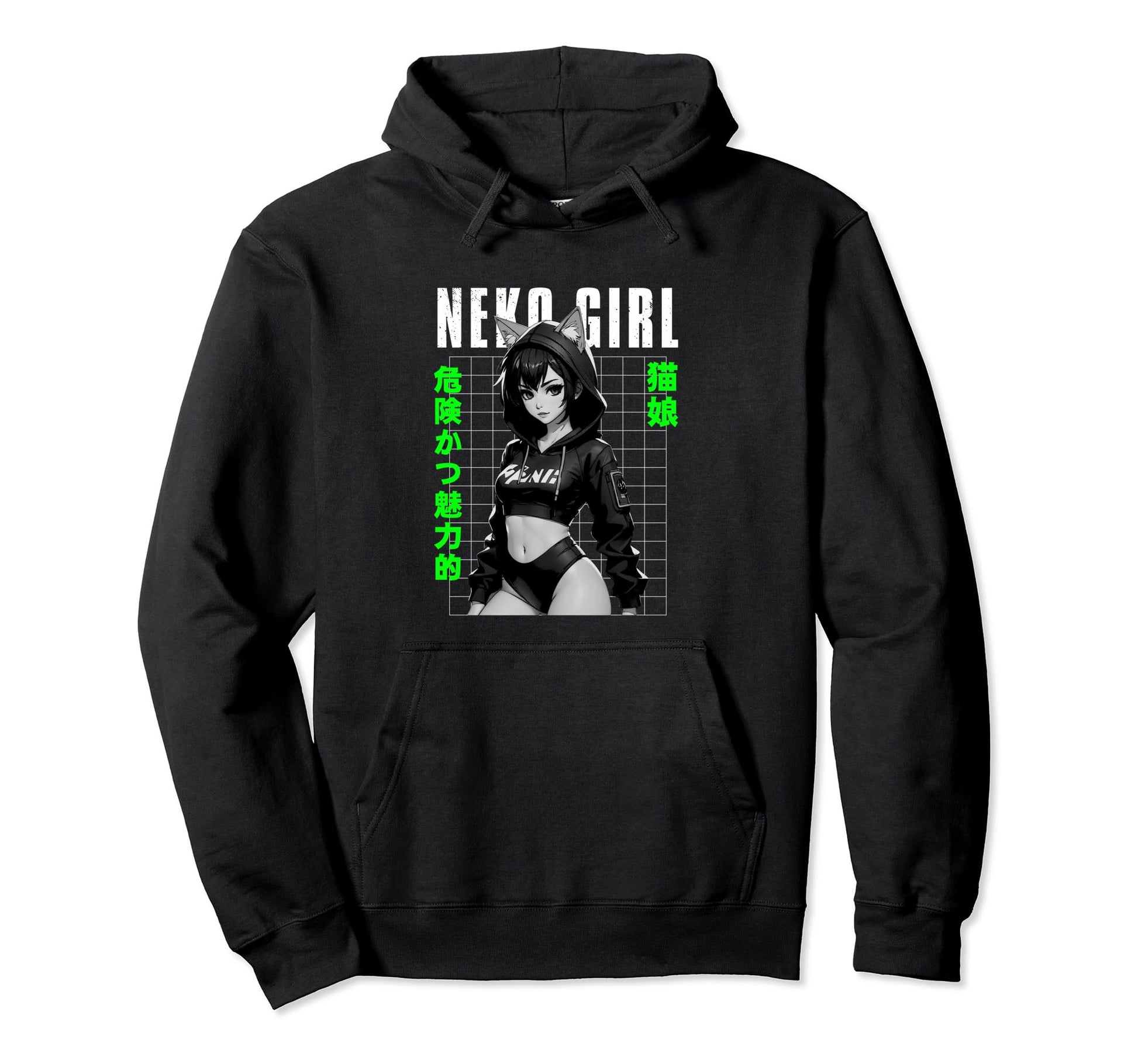 Japanese Anime Neko Urban Cyber Hoodie - Casual Everyday Wear for Adults - T-Shirt, Sweatshirt, Hoodie