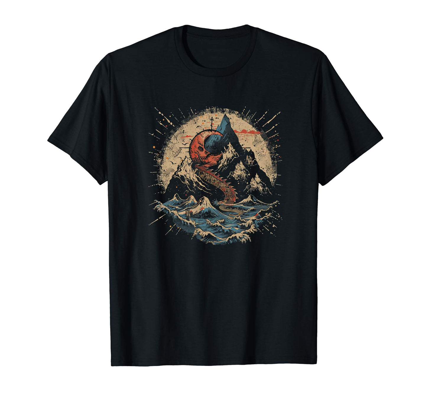 Moon Mountains Black And Red T-Shirt - Trendy Graphic for Adults - T-Shirt, Sweatshirt, Hoodie