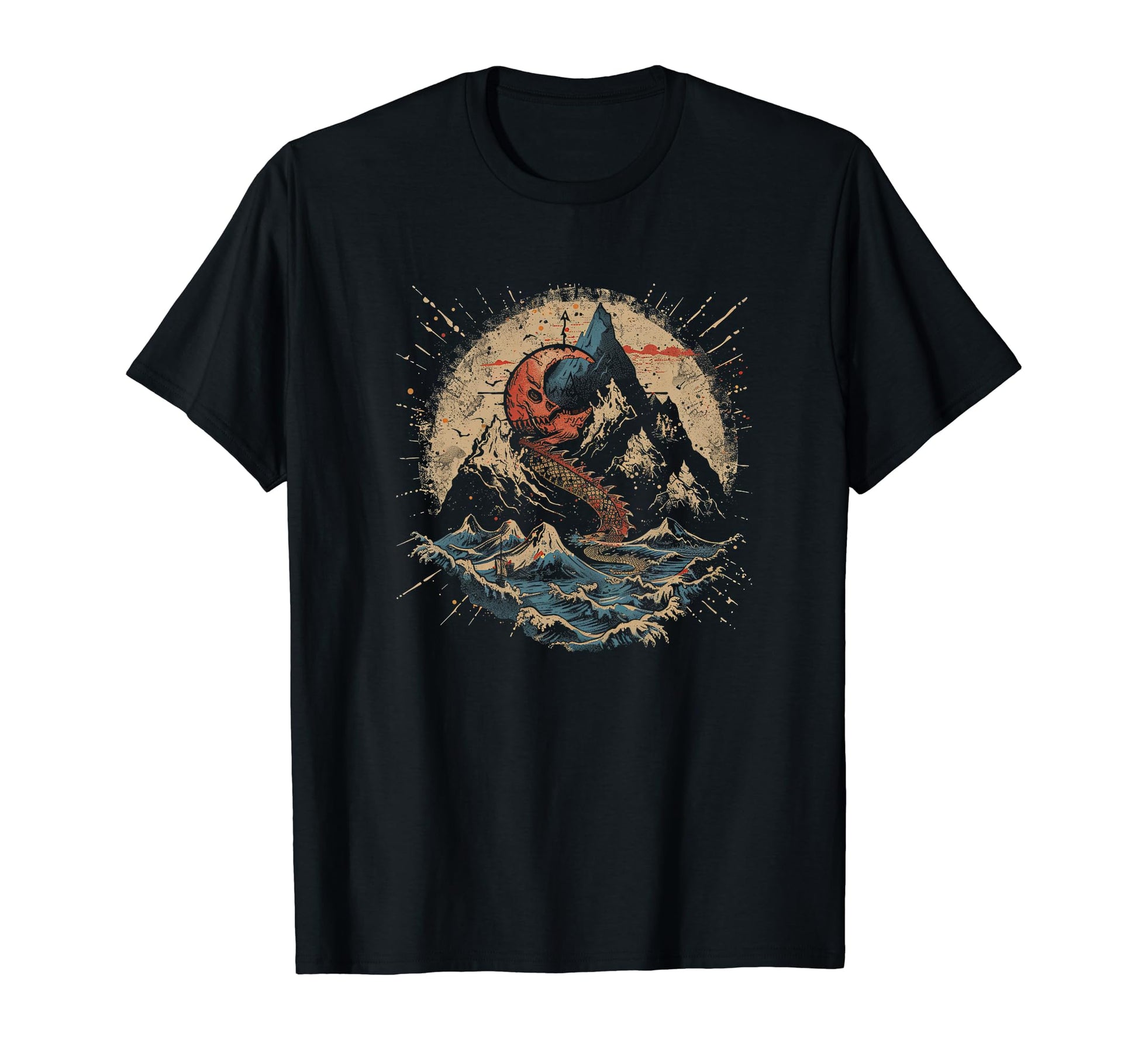 Moon Mountains Black And Red T-Shirt - Trendy Graphic for Adults - T-Shirt, Sweatshirt, Hoodie