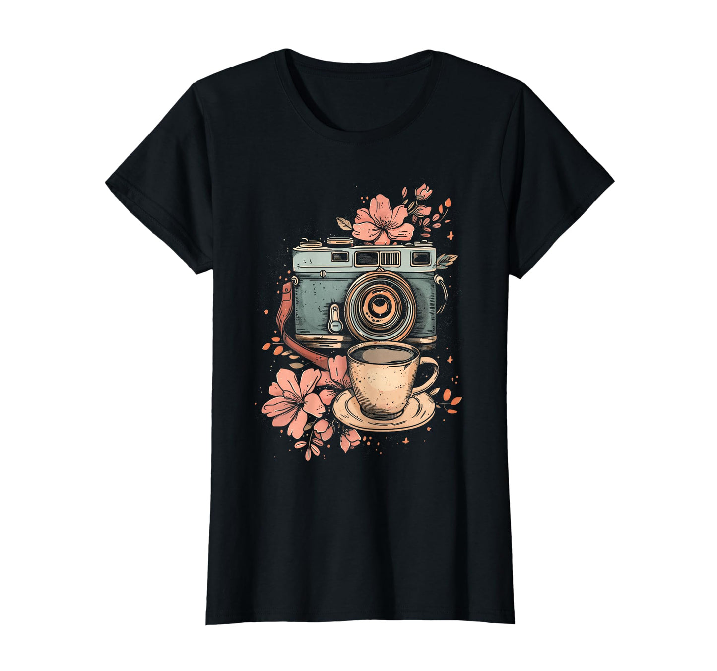 Photographer Coffee Camera Flowers T-Shirt - Unique Graphic Unisex - T-Shirt, Sweatshirt, Hoodie