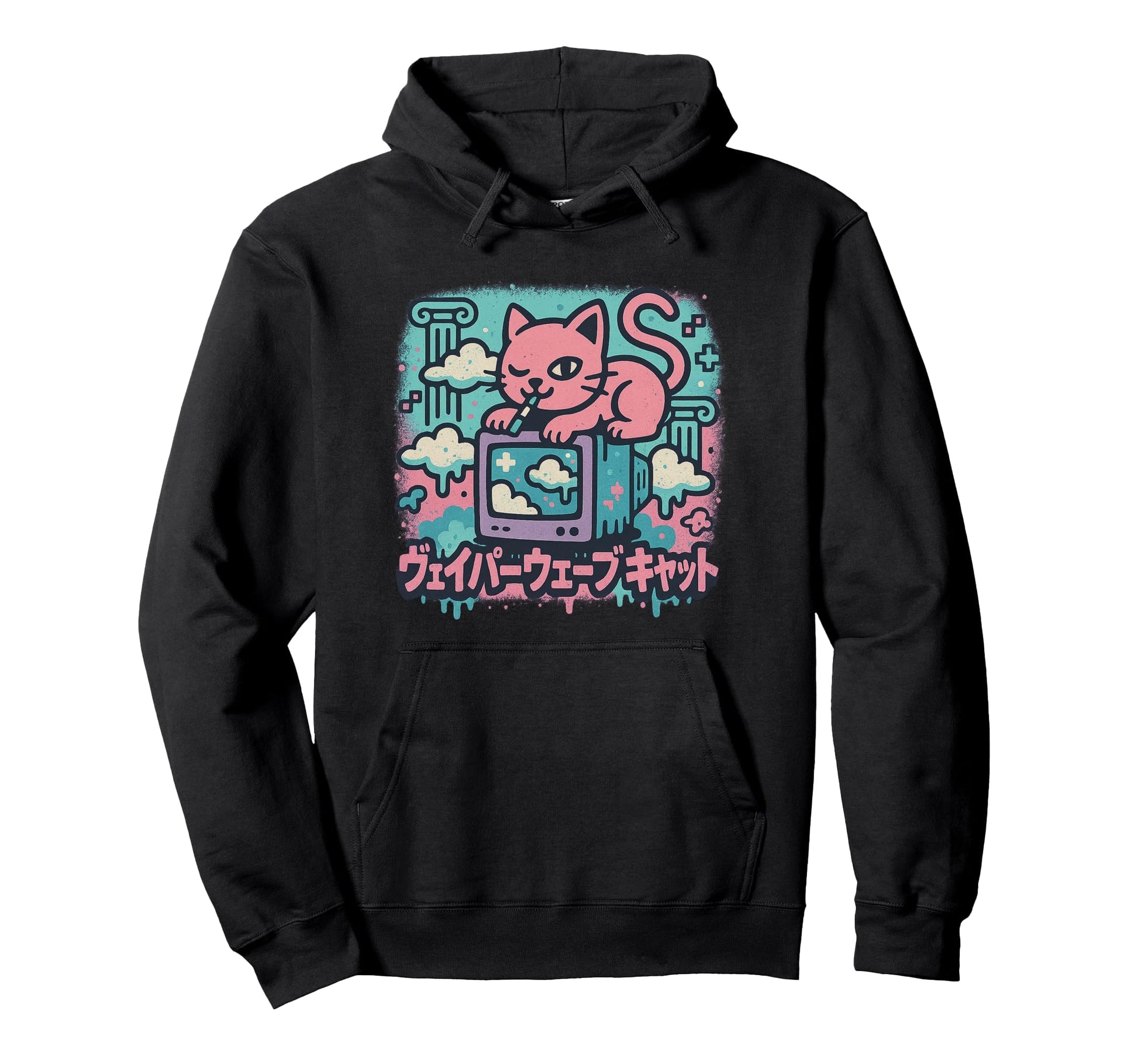 Vaporwave Cat Computer Kawaii Aesthetic Hoodie - Graphic Print Unisex - T-Shirt, Sweatshirt, Hoodie