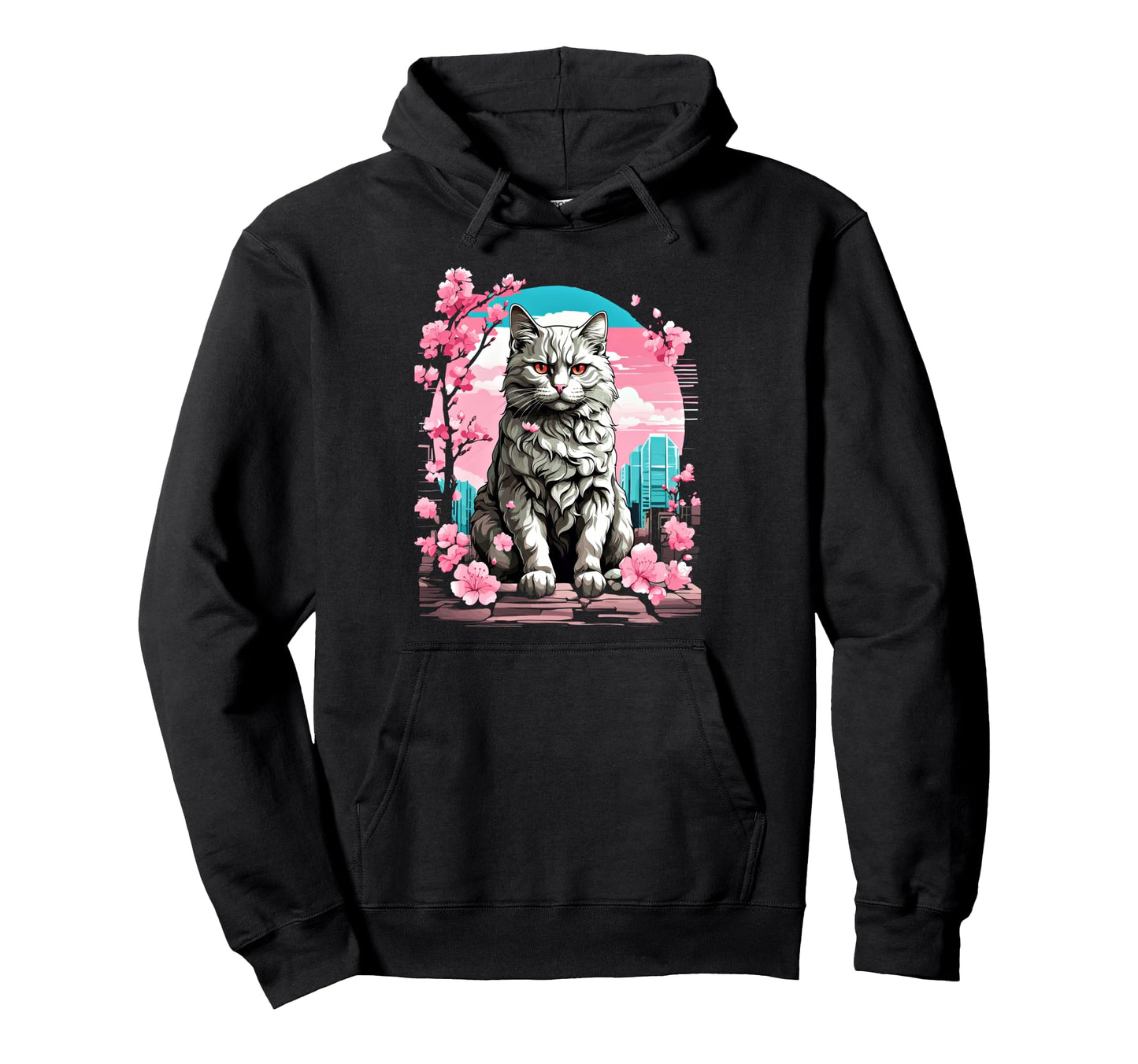 Anime Cat Japanese Vaporwave Aesthetic Hoodie - Trendy Graphic Men Women - T-Shirt, Sweatshirt, Hoodie