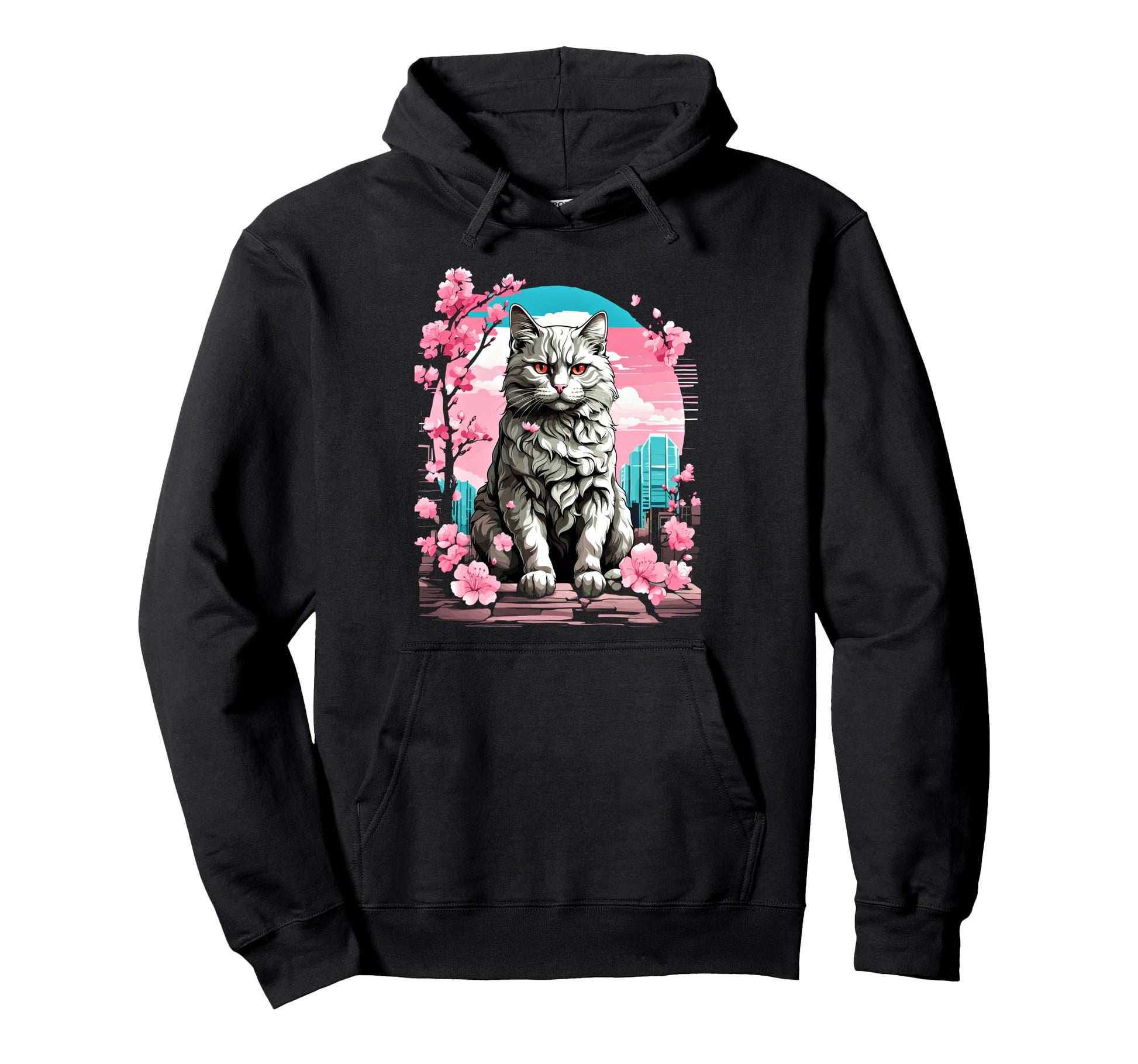 Anime Cat Japanese Vaporwave Aesthetic Hoodie - Trendy Graphic Men Women - T-Shirt, Sweatshirt, Hoodie