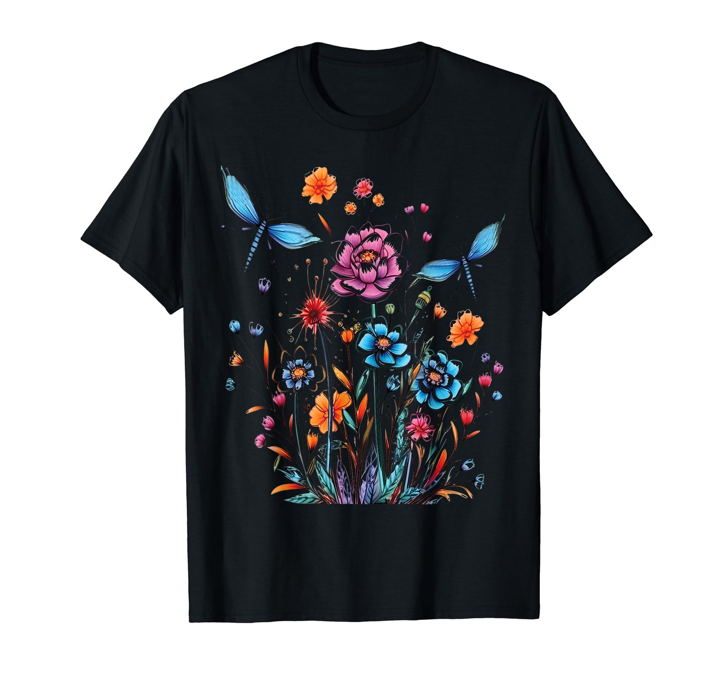 Womens Wildflowers Dragonflies T-Shirt - Casual Everyday Wear for Adults - T-Shirt, Sweatshirt, Hoodie