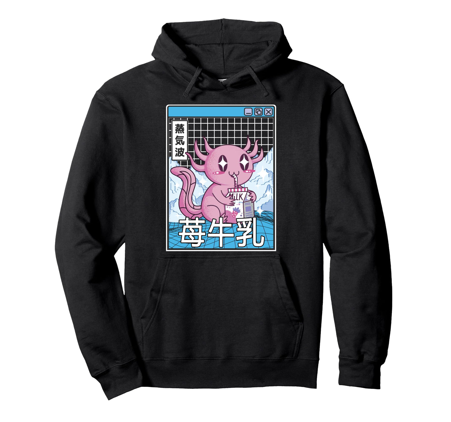 Axolotl Strawberry Milk Kawaii Vaporwave Hoodie - Graphic Print Men Women - T-Shirt, Sweatshirt, Hoodie