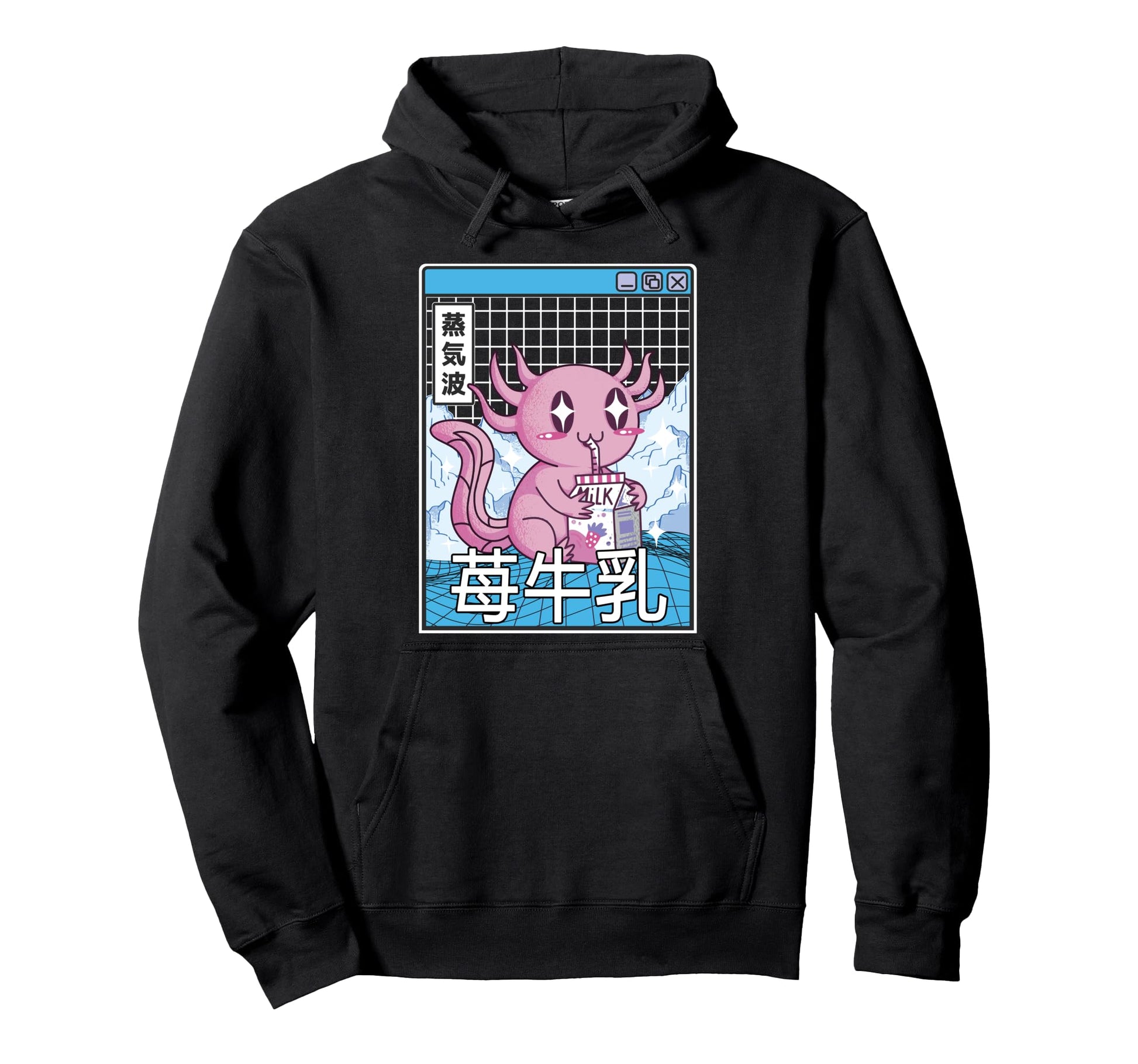 Axolotl Strawberry Milk Kawaii Vaporwave Hoodie - Graphic Print Men Women - T-Shirt, Sweatshirt, Hoodie