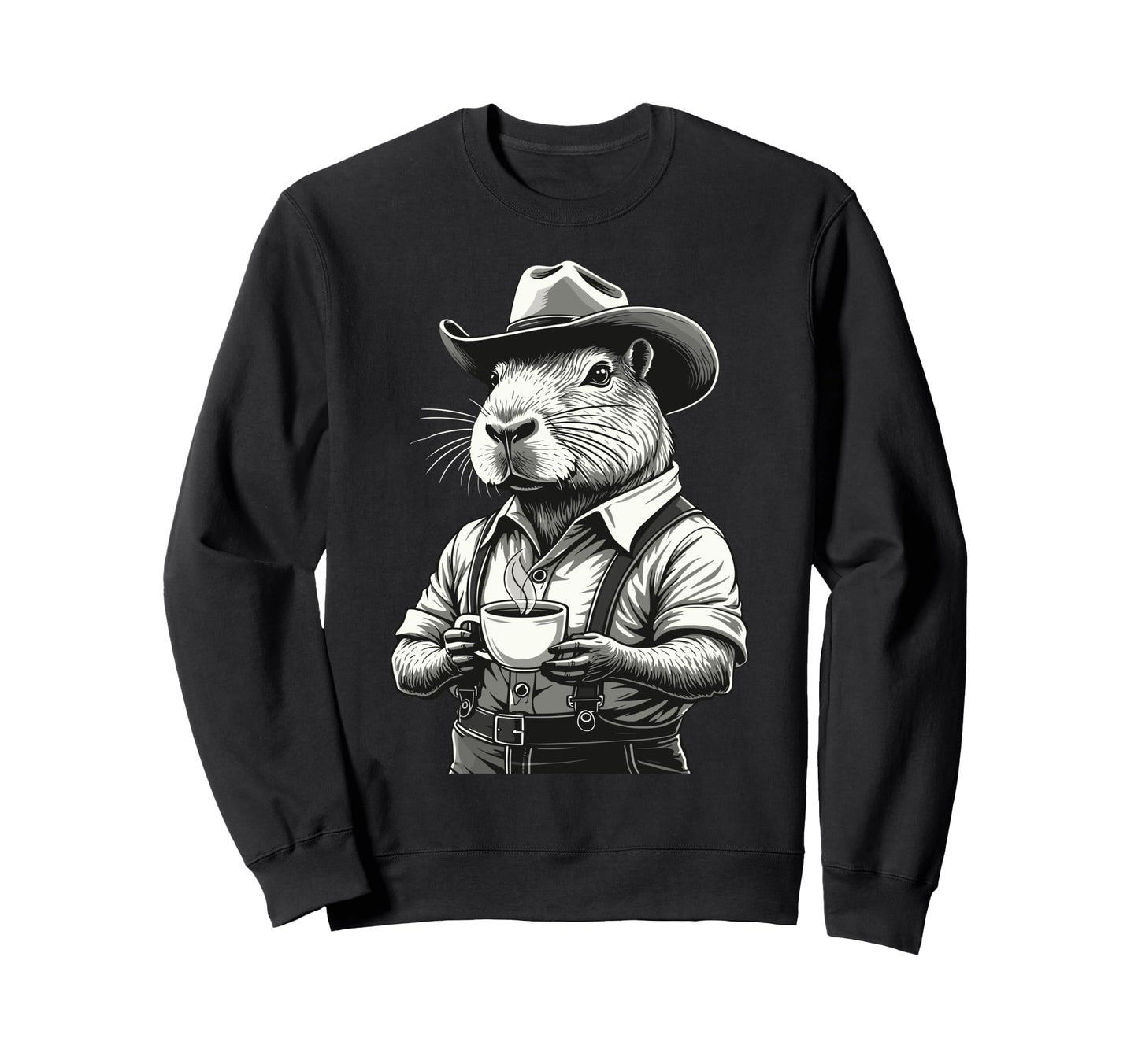 Capybara Coffee Western Rodent Sweatshirt - Graphic Print for Adults - T-Shirt, Sweatshirt, Hoodie