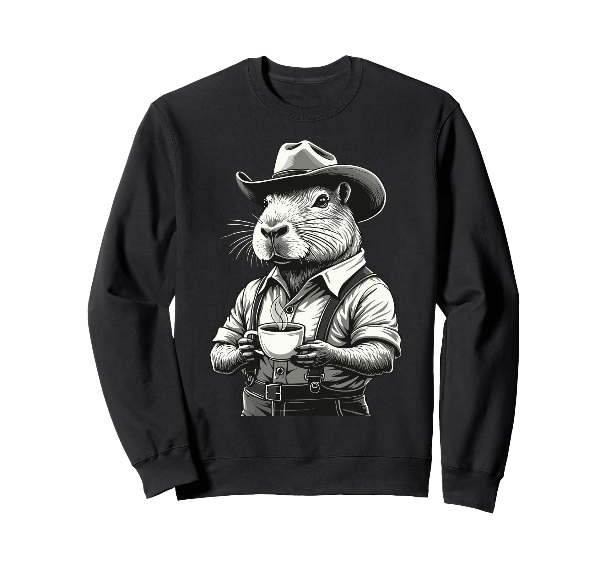 Capybara Coffee Western Rodent Sweatshirt - Graphic Print for Adults - T-Shirt, Sweatshirt, Hoodie